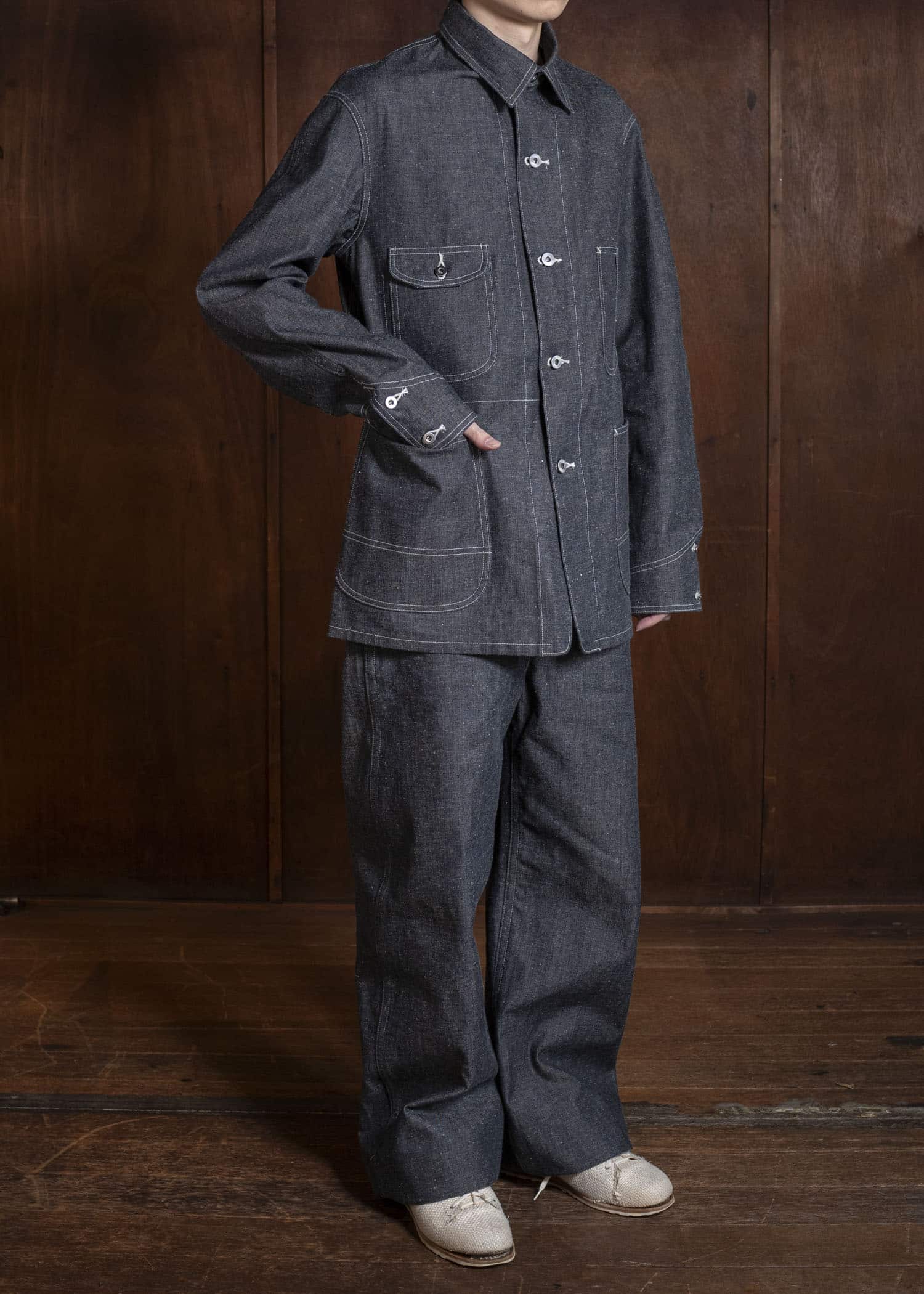 Taiga Takahashi Lot.716-Raw Indigo Damaged Coverall Jacket With Chinstrap Raw Indigo