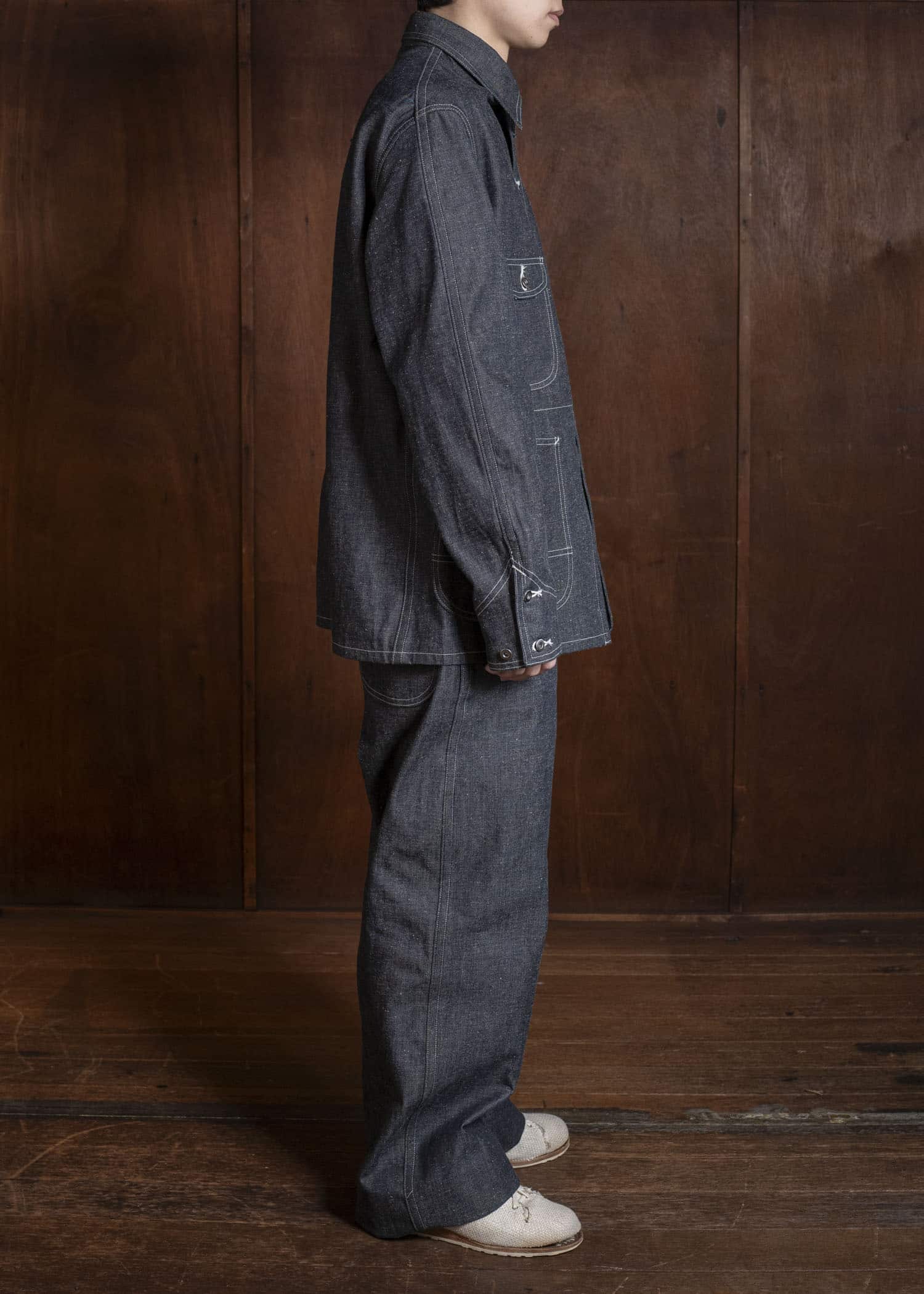 Taiga Takahashi Lot.716-Raw Indigo Damaged Coverall Jacket With Chinstrap Raw Indigo