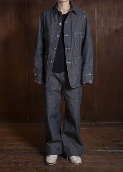 Taiga Takahashi Lot.716-Raw Indigo Damaged Coverall Jacket With Chinstrap Raw Indigo
