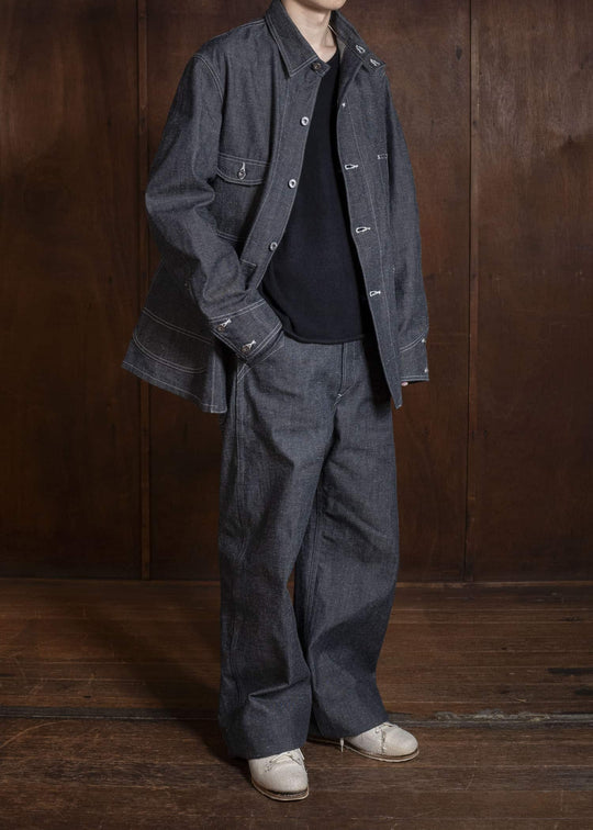 Taiga Takahashi Lot.716-Raw Indigo Damaged Coverall Jacket With Chinstrap Raw Indigo