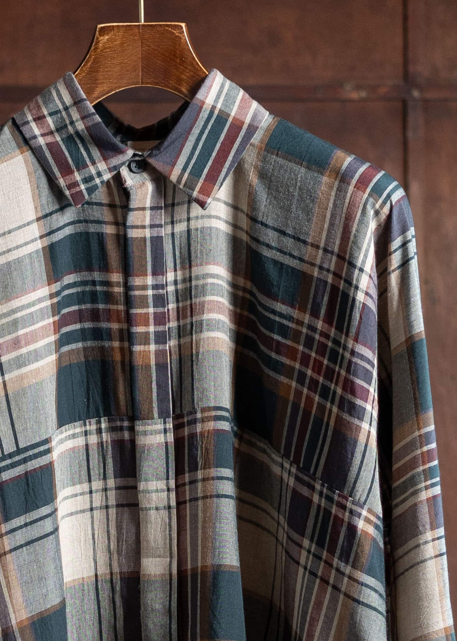 JAN-JAN VAN ESSCHE SHIRT#101 Loose Fit Button-Up Dress Shirt Madrasⅱ Sand-Green-Burgundy