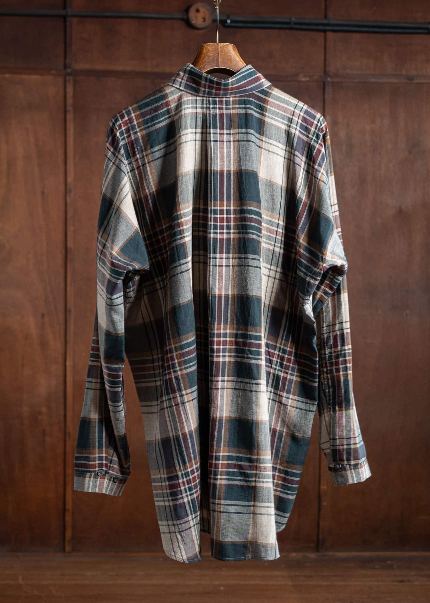 JAN-JAN VAN ESSCHE SHIRT#101 Loose Fit Button-Up Dress Shirt Madrasⅱ Sand-Green-Burgundy