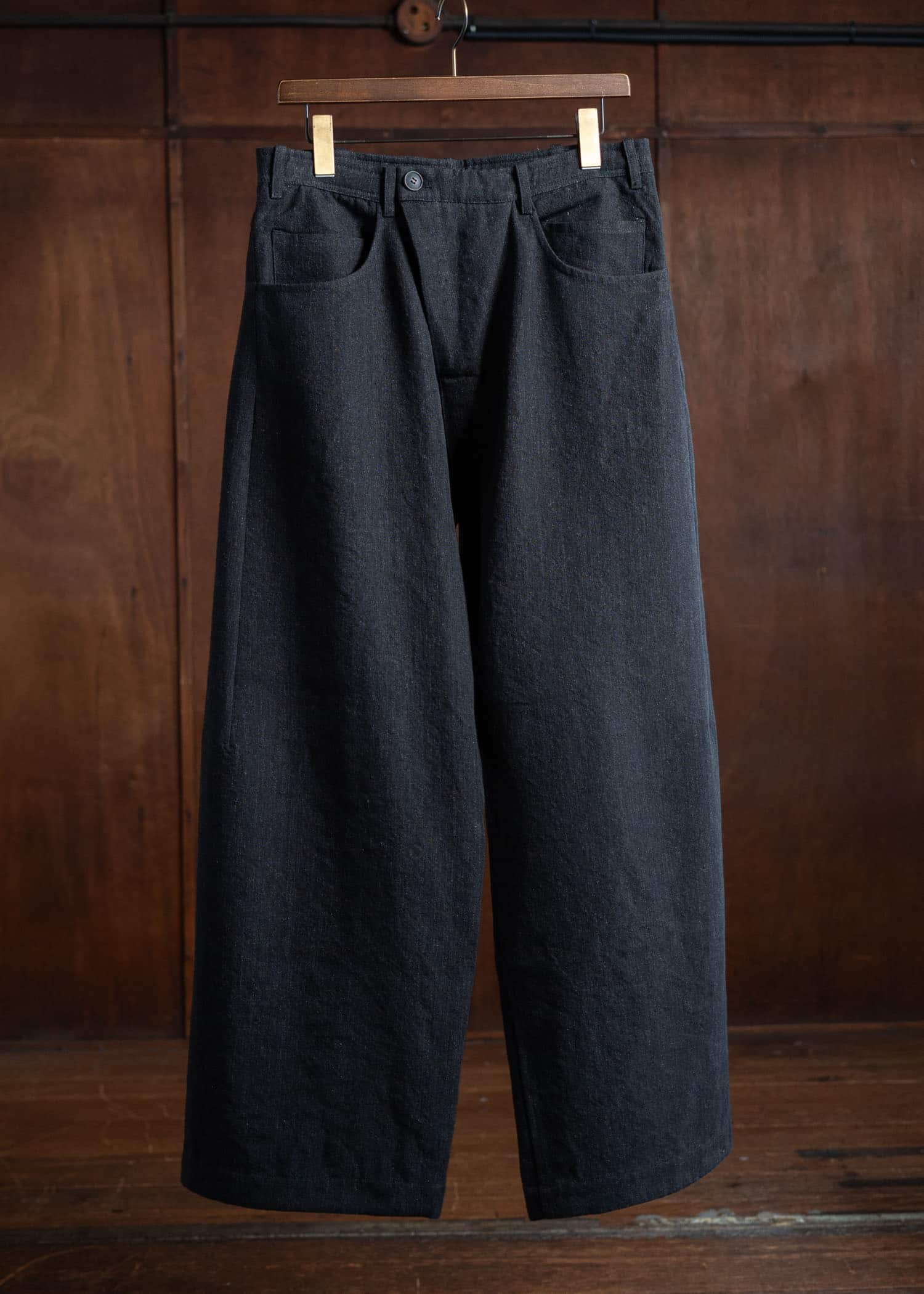 JAN-JAN VAN ESSCHE TROUSERS#78 Oversized 6 Pocket Denim  Wool Linen Canvas Black Mele