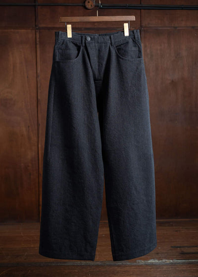 JAN-JAN VAN ESSCHE TROUSERS#78 Oversized 6 Pocket Denim Wool Linen Canvas Black Mele