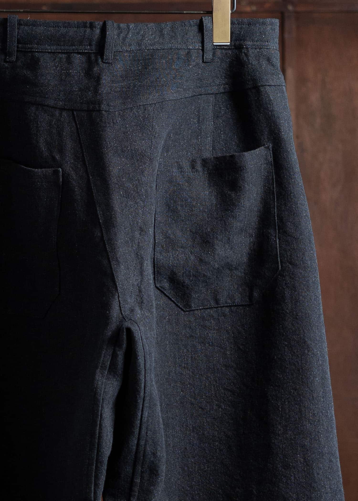 JAN-JAN VAN ESSCHE TROUSERS#78 Oversized 6 Pocket Denim  Wool Linen Canvas Black Mele