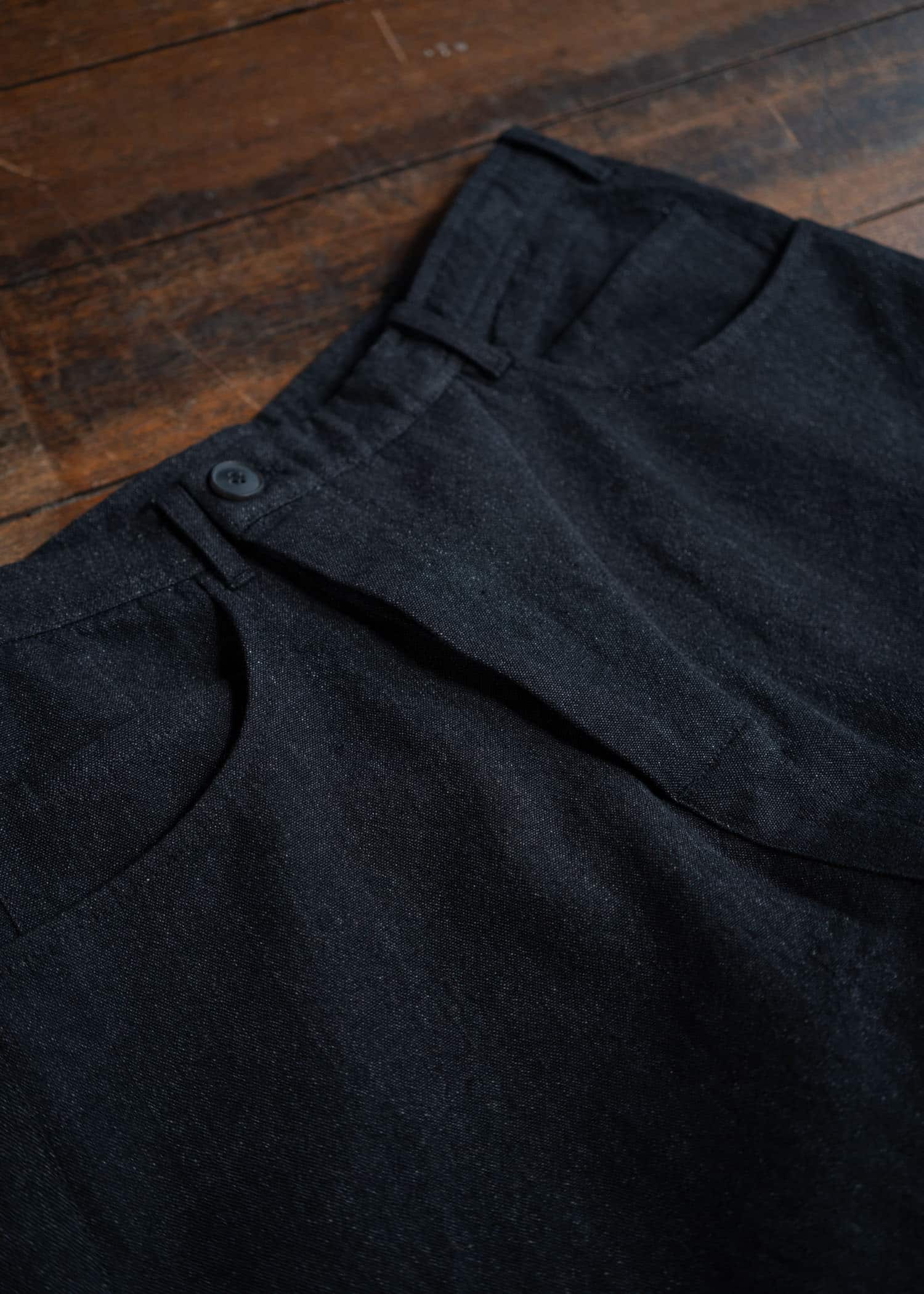 JAN-JAN VAN ESSCHE TROUSERS#78 Oversized 6 Pocket Denim  Wool Linen Canvas Black Mele