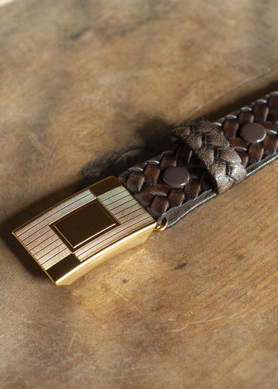 Taiga Takahashi Lot.021 Basketweave Pattern Belt MUD DYED BROWN