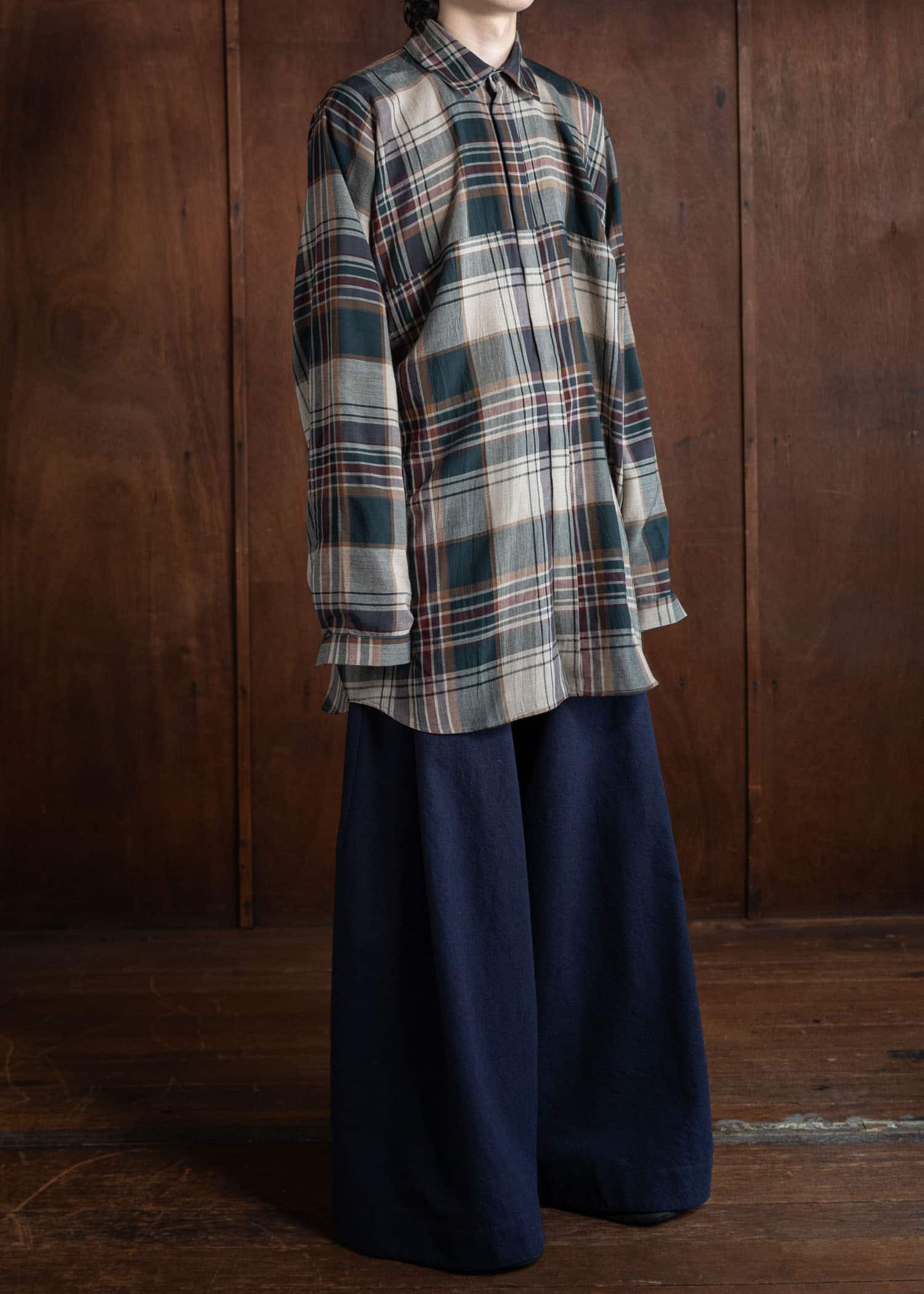 JAN-JAN VAN ESSCHE SHIRT#101 Loose Fit Button-Up Dress Shirt Madrasⅱ Sand-Green-Burgundy