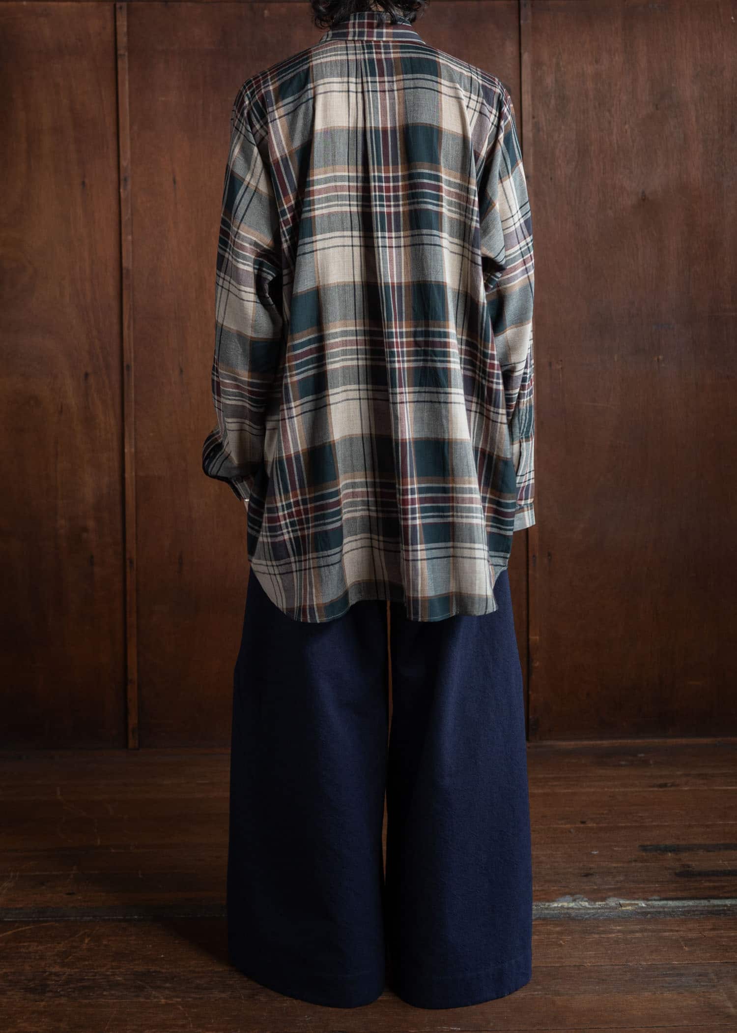 JAN-JAN VAN ESSCHE SHIRT#101 Loose Fit Button-Up Dress Shirt Madrasⅱ Sand-Green-Burgundy