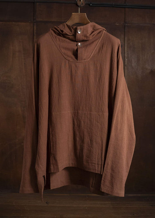 Gathering Textiles Fisherman Hoodie Handloom Kala Cotton Gujrat Naturally Dyed FIH02-KC-BR