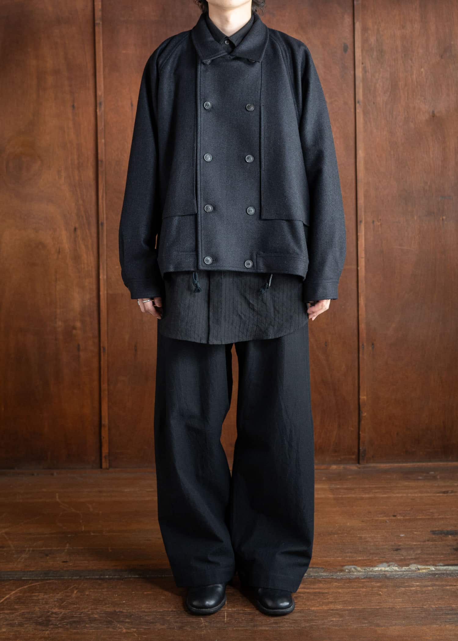 JAN-JAN VAN ESSCHE TROUSERS#78 Oversized 6 Pocket Denim  """"Alpaca Wool Cotton Twill Black""""