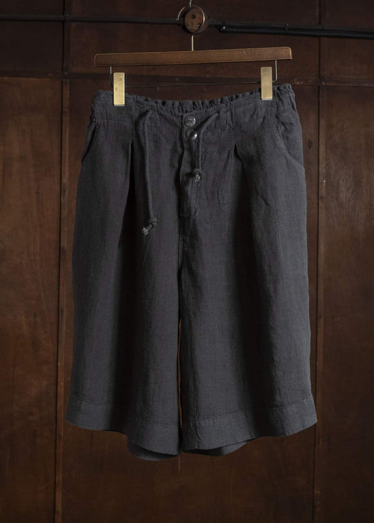 Gathering Textiles Farmer Shorts Organic Power Loom Linen FSH01-LI-BK