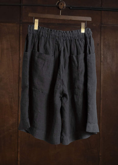 Gathering Textiles Farmer Shorts Organic Power Loom Linen FSH01-LI-BK