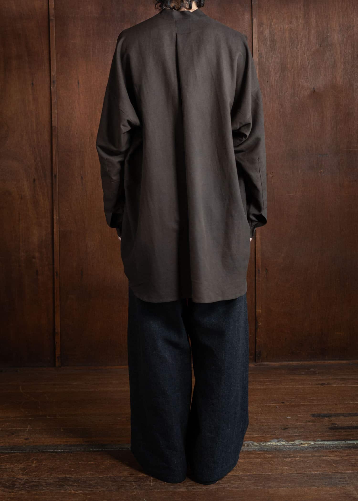 JAN-JAN VAN ESSCHE SHIRT#103 Kinomo Collar Shirt Jacket Silk Wool Twill Amami Mud