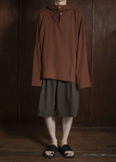 Gathering Textiles Fisherman Hoodie Handloom Kala Cotton Gujrat Naturally Dyed FIH02-KC-BR