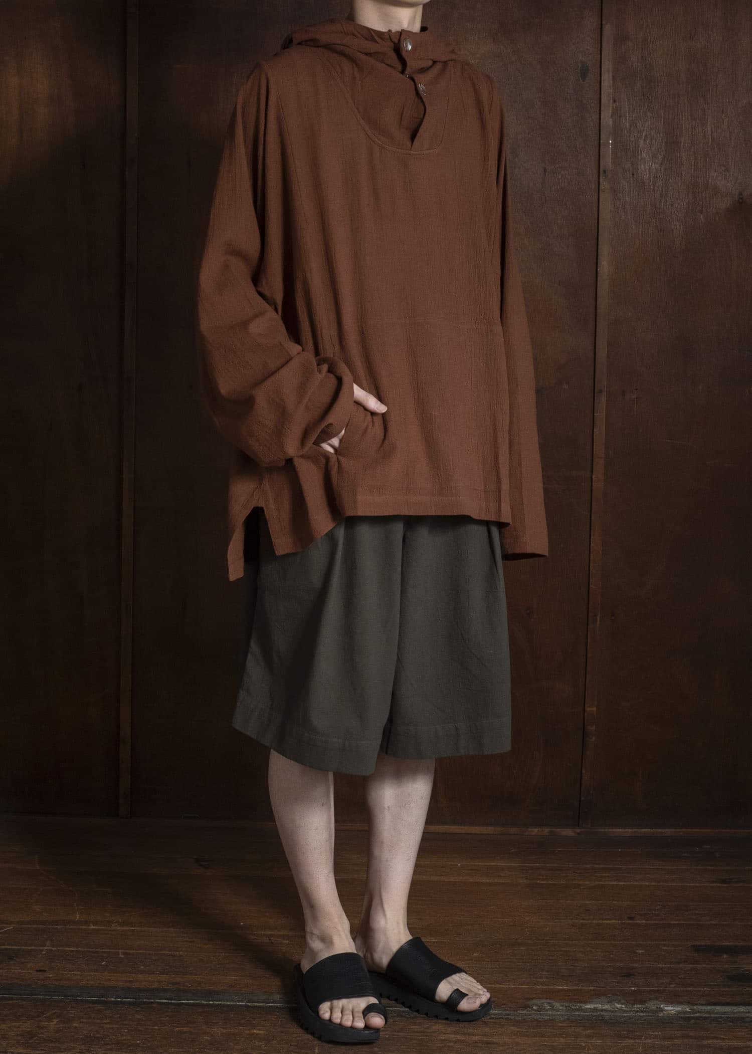 Gathering Textiles Fisherman Hoodie Handloom Kala Cotton Gujrat Naturally Dyed FIH02-KC-BR