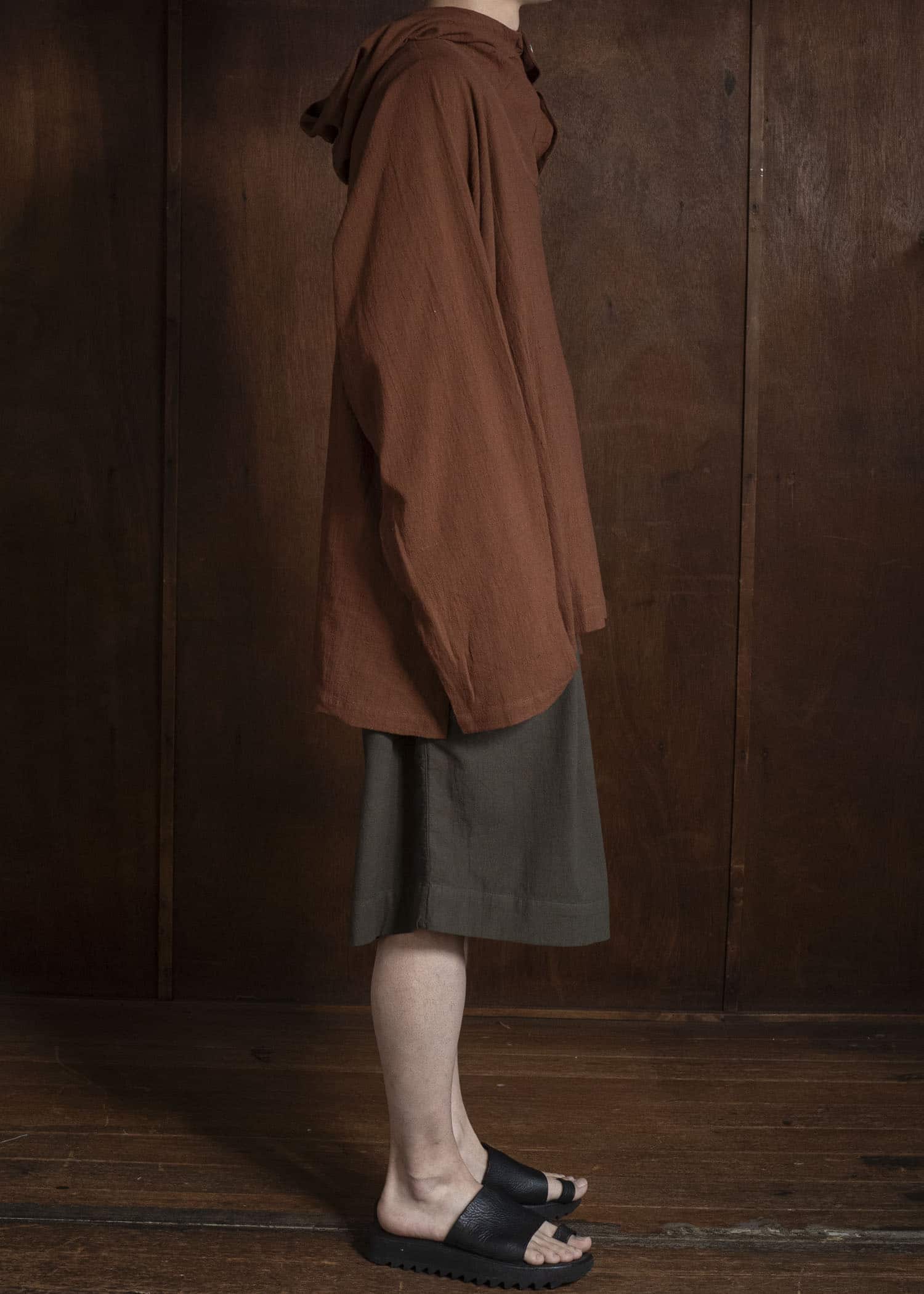 Gathering Textiles Fisherman Hoodie Handloom Kala Cotton Gujrat Naturally Dyed FIH02-KC-BR