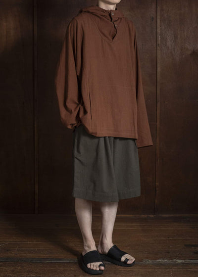 Gathering Textiles Fisherman Hoodie Handloom Kala Cotton Gujrat Naturally Dyed FIH02-KC-BR