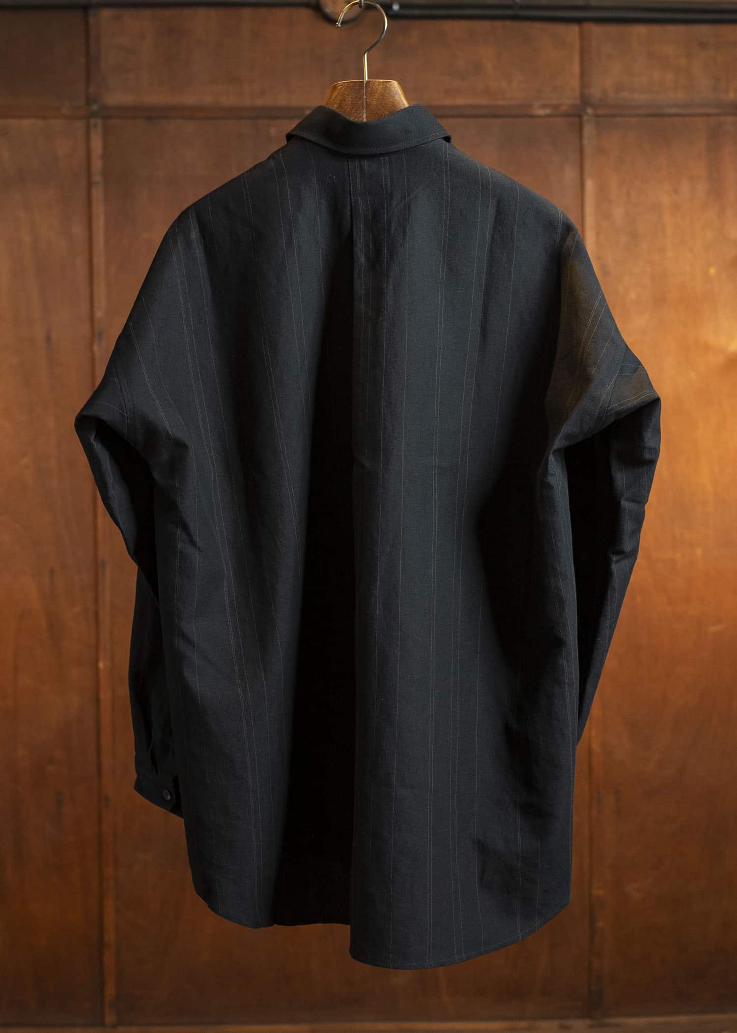 JAN-JAN VAN ESSCHE SHIRT#106-FINE STRIPE CLOTH BLACK Regular Long Sleeve Shirt Fine Stripe Cloth Black