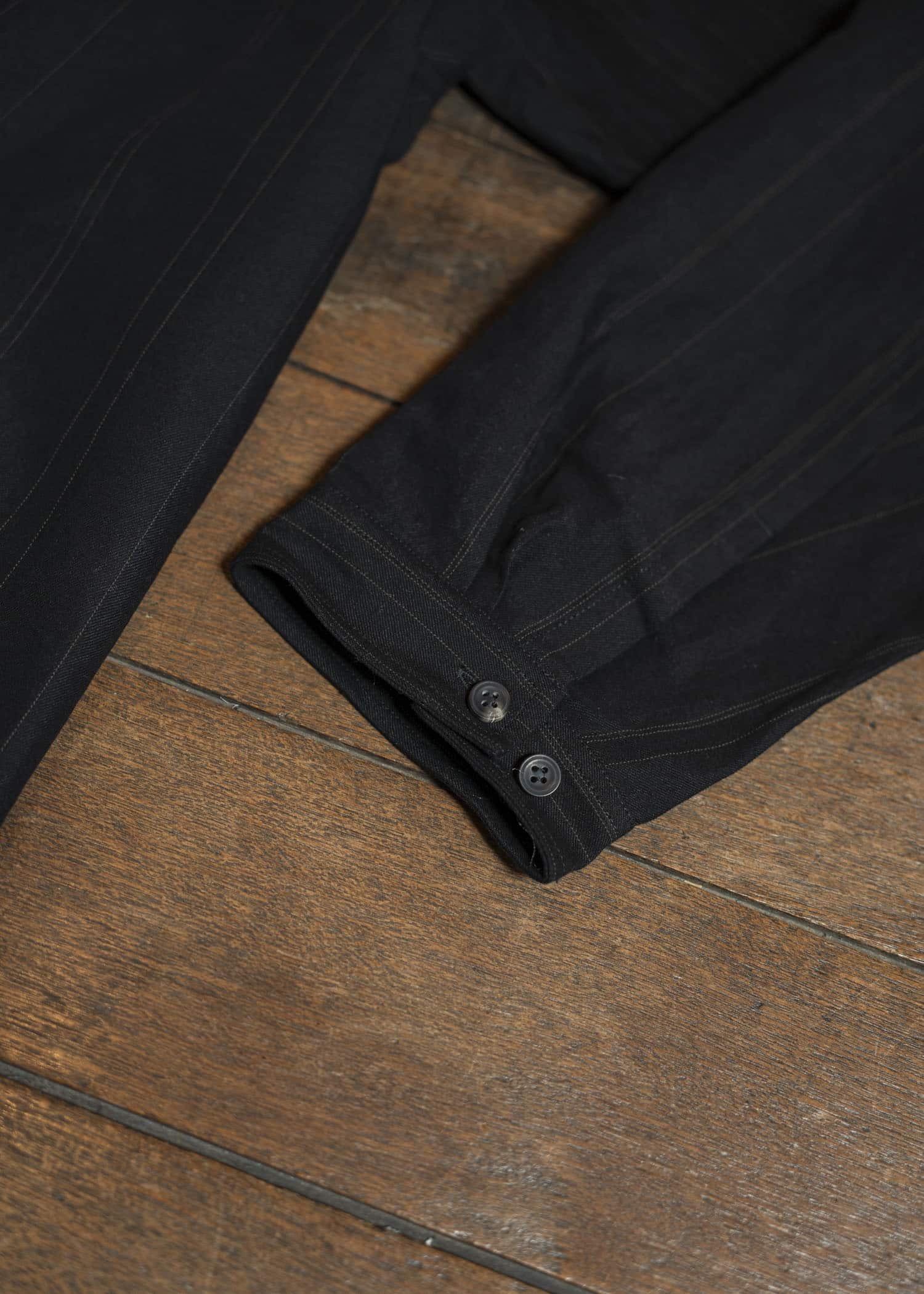 JAN-JAN VAN ESSCHE SHIRT#106-FINE STRIPE CLOTH BLACK Regular Long Sleeve Shirt Fine Stripe Cloth Black