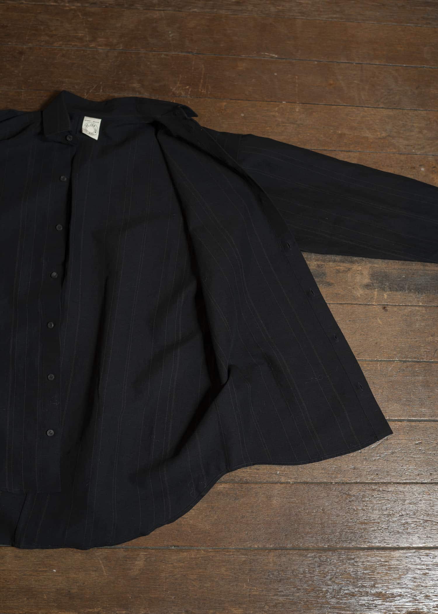 JAN-JAN VAN ESSCHE SHIRT#106-FINE STRIPE CLOTH BLACK Regular Long Sleeve Shirt Fine Stripe Cloth Black