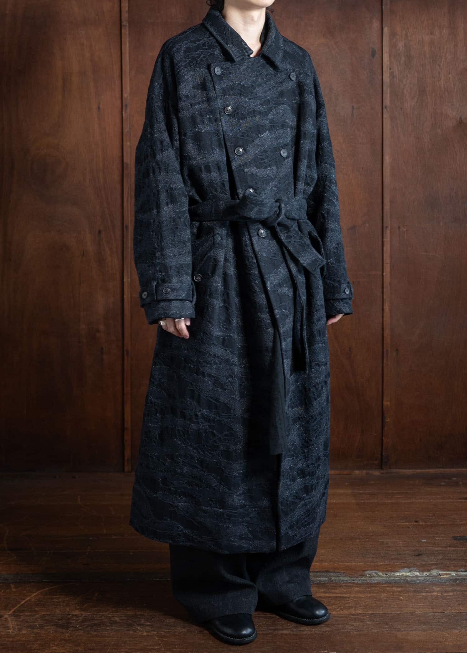 JAN-JAN VAN ESSCHE COAT#31 Loose Fit Army Style Long Coat Camoflage Denim Black