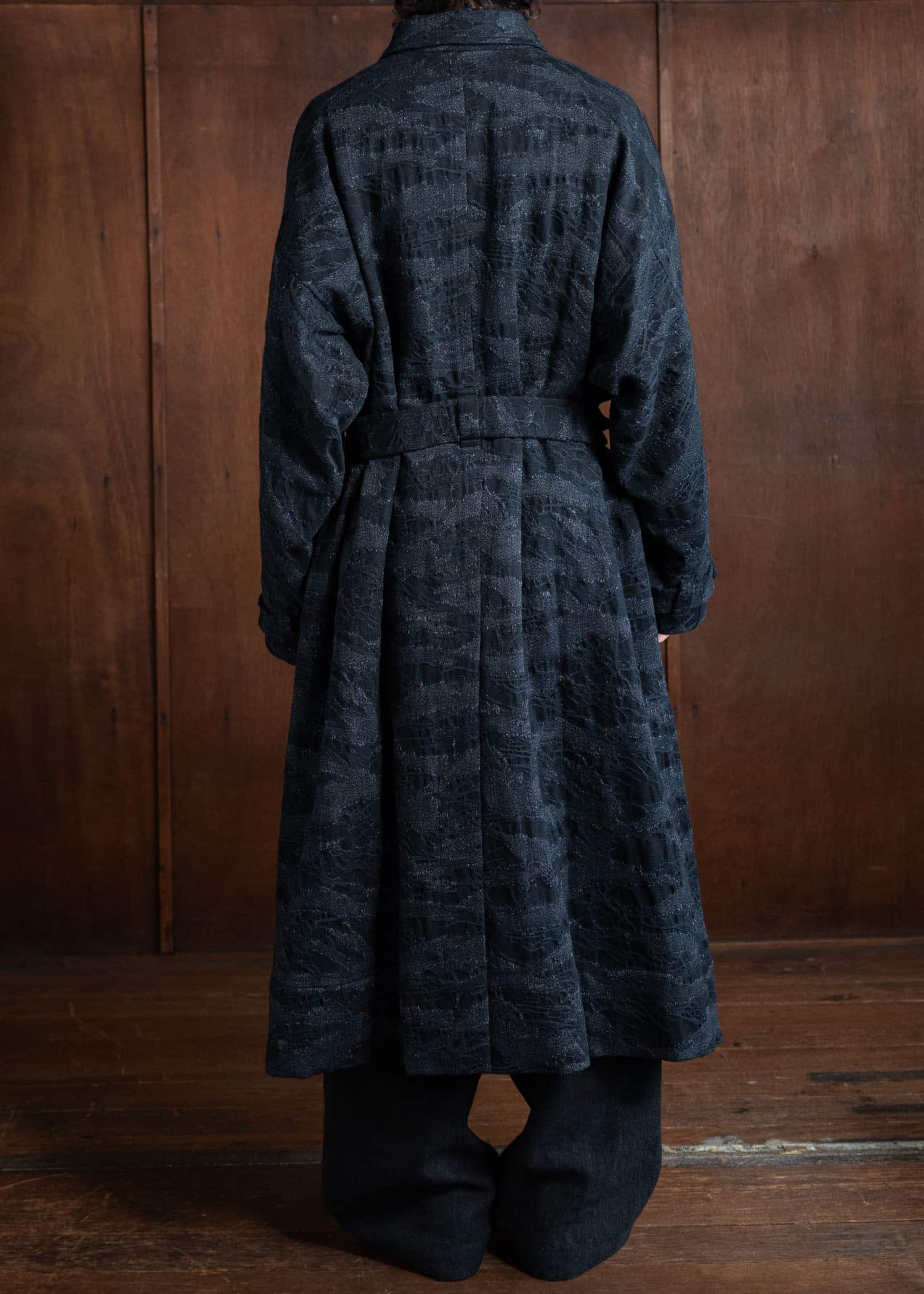 JAN-JAN VAN ESSCHE COAT#31 Loose Fit Army Style Long Coat Camoflage Denim Black