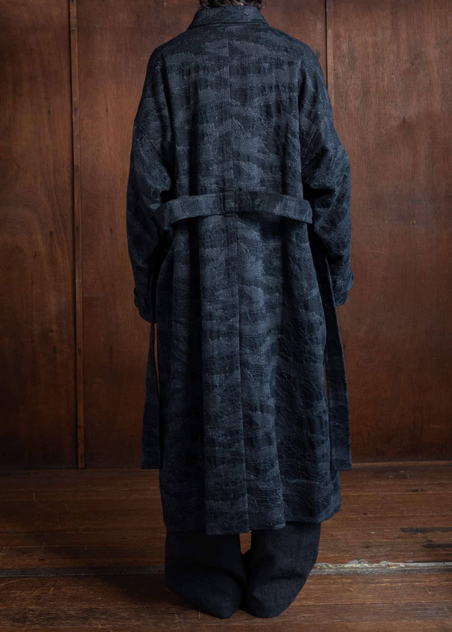 JAN-JAN VAN ESSCHE COAT#31 Loose Fit Army Style Long Coat Camoflage Denim Black