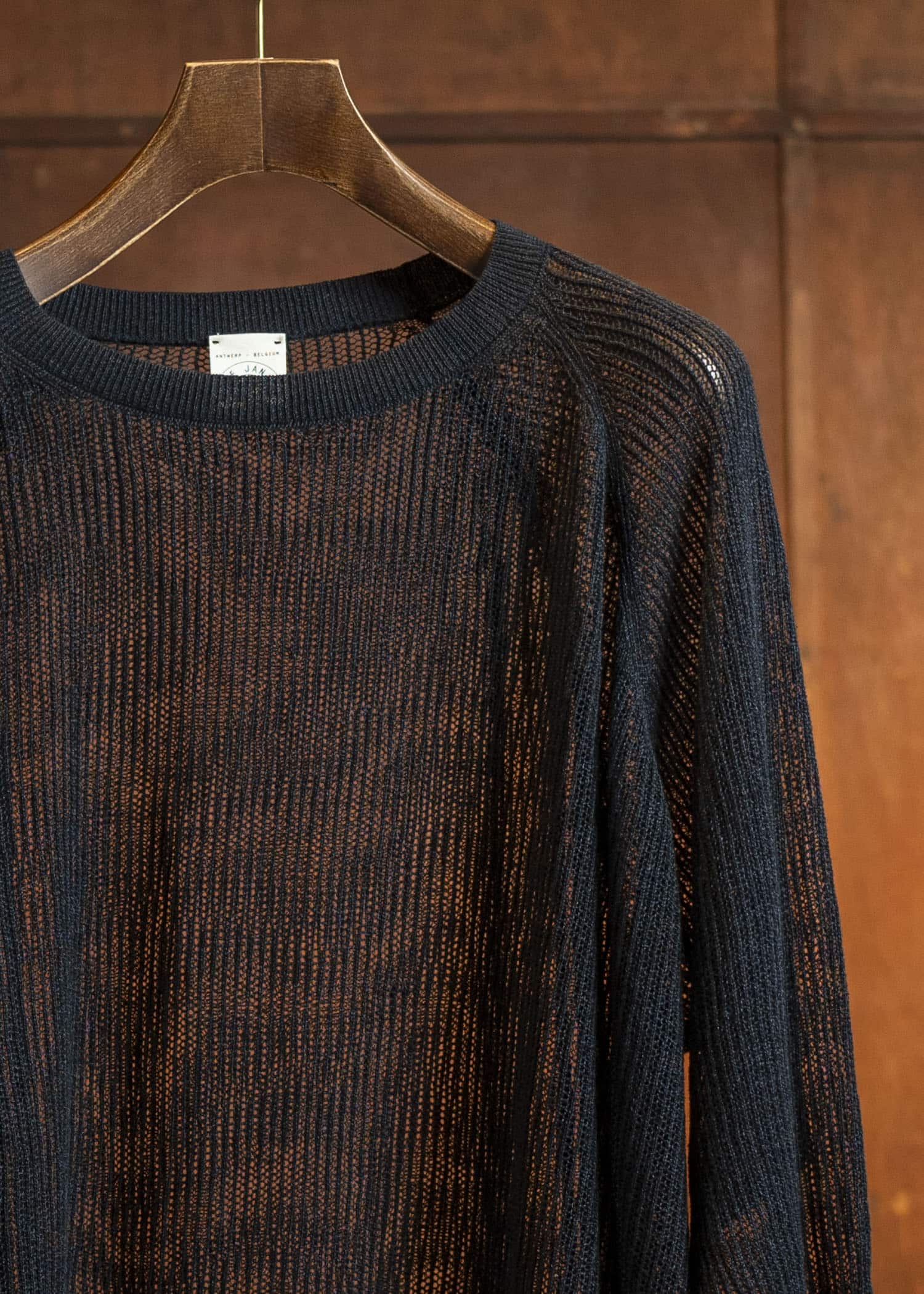 JAN-JAN VAN ESSCHE KNIT#69-BLACK Oversized Mesh Ajour Knit With Long Sleeves And Side Slits Black