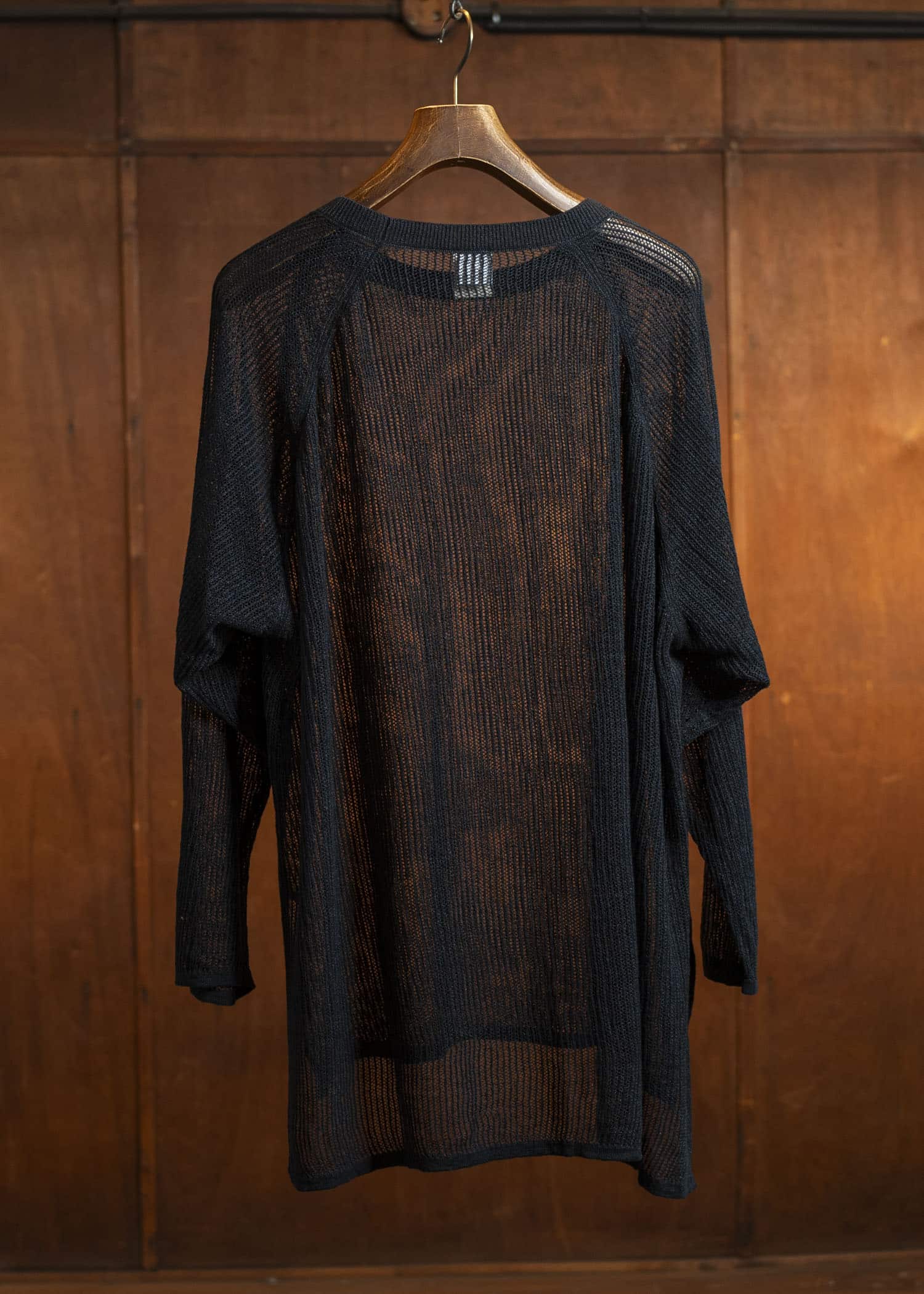 JAN-JAN VAN ESSCHE KNIT#69-BLACK Oversized Mesh Ajour Knit With Long Sleeves And Side Slits Black