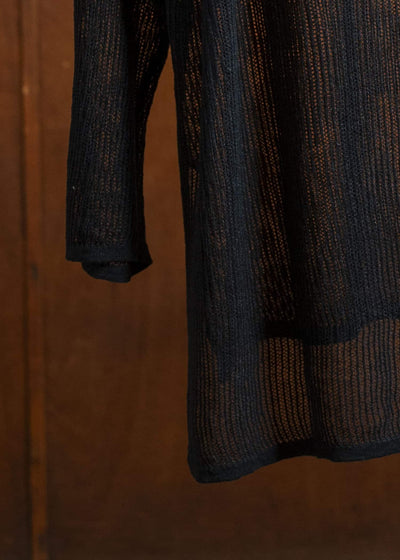 JAN-JAN VAN ESSCHE KNIT#69-BLACK Oversized Mesh Ajour Knit With Long Sleeves And Side Slits Black