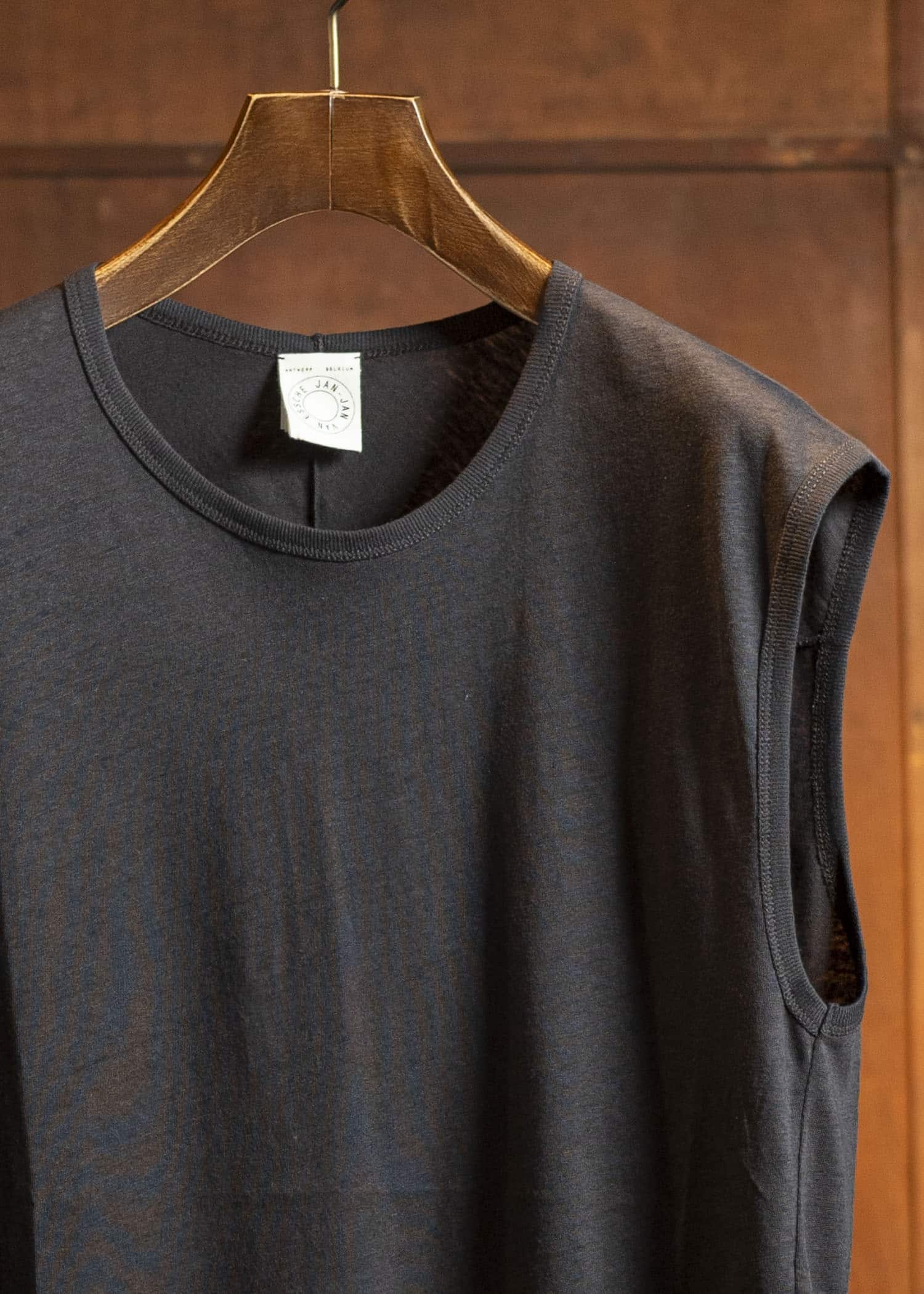 JAN-JAN VAN ESSCHE TANKTOP#18-ORGANIC COTTON LINEN EGGPLANT Loose Fit Tank Top With Wide Shoulders Organic Cotton Linen Eggplant