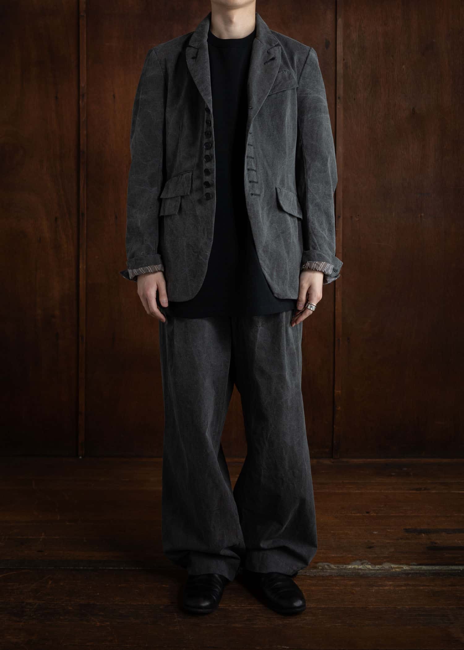 KLASICA LINDBERGH(ND ver.) Side Tucked Wide Straight Trousers / Sumi