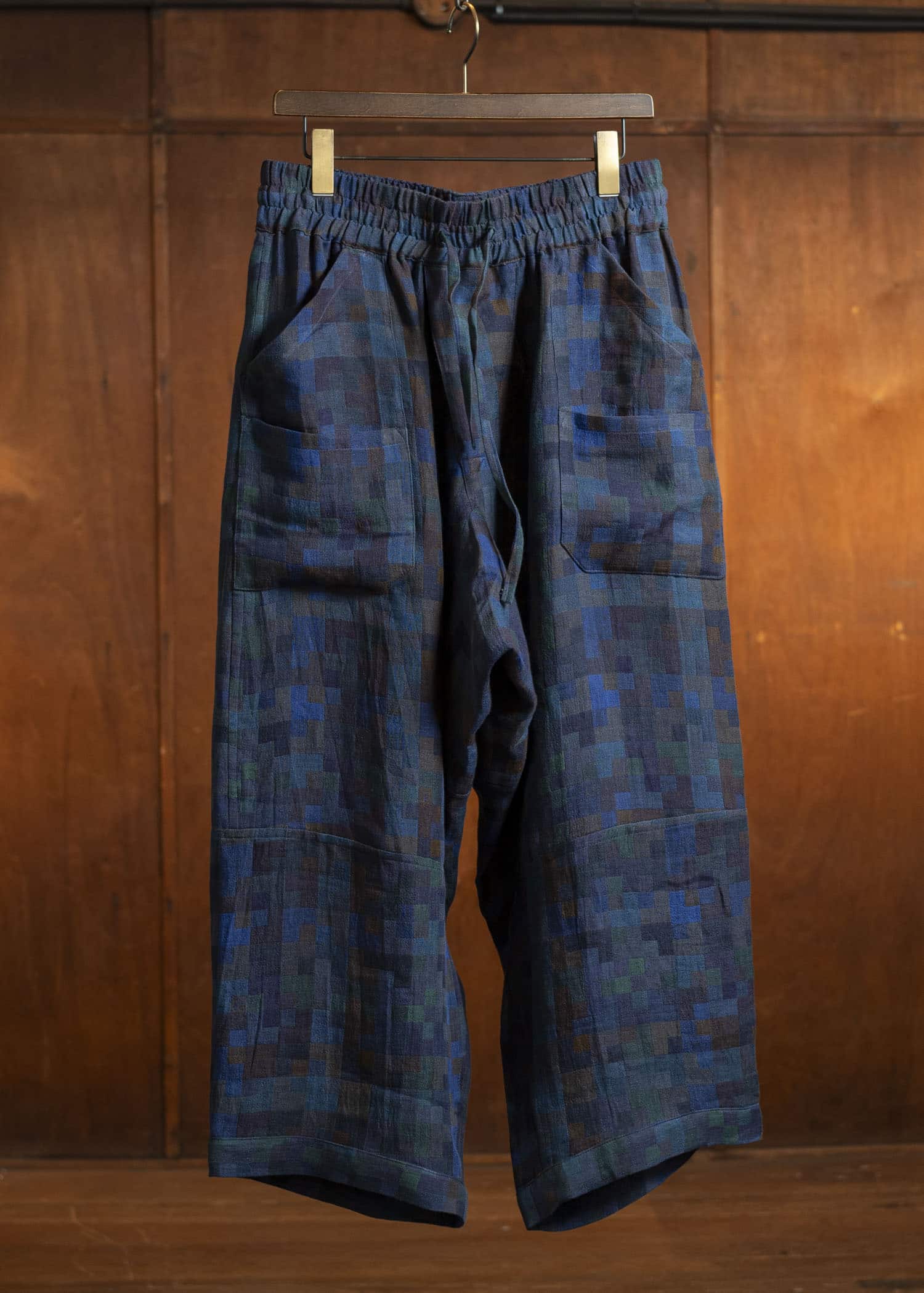 JAN-JAN VAN ESSCHE TROUSERS#86-LINEN DOUBLE CLOTH PUZZLE Loose Fit Trousers With Elastic Waistband Linen Double Cloth Puzzle