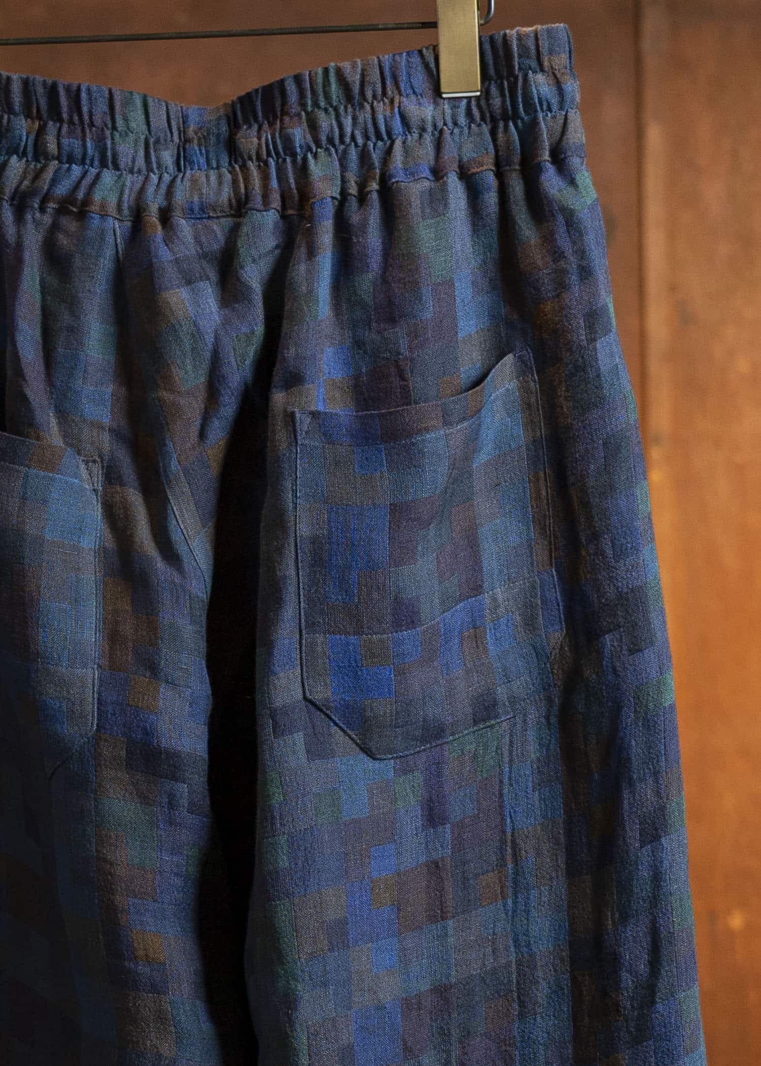 JAN-JAN VAN ESSCHE TROUSERS#86-LINEN DOUBLE CLOTH PUZZLE Loose Fit Trousers With Elastic Waistband Linen Double Cloth Puzzle