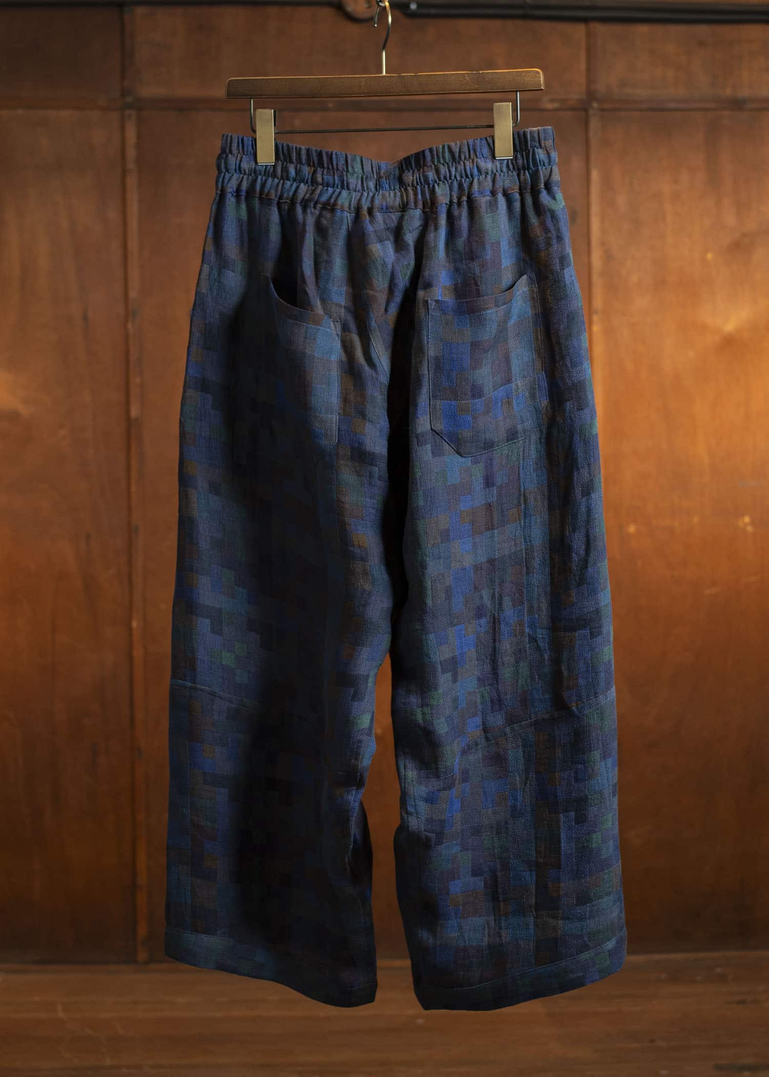 JAN-JAN VAN ESSCHE TROUSERS#86-LINEN DOUBLE CLOTH PUZZLE Loose Fit Trousers With Elastic Waistband Linen Double Cloth Puzzle