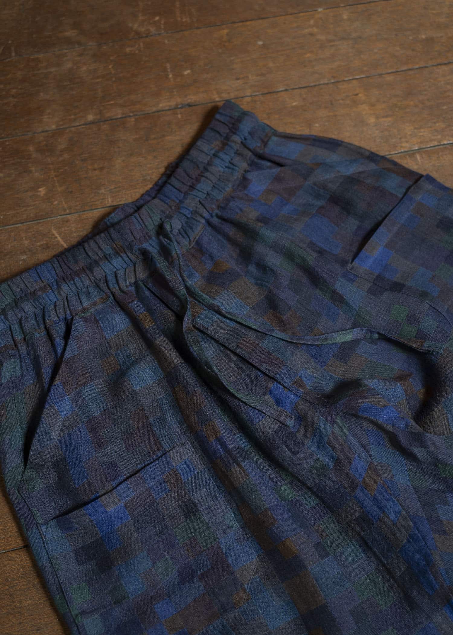 JAN-JAN VAN ESSCHE TROUSERS#86-LINEN DOUBLE CLOTH PUZZLE Loose Fit Trousers With Elastic Waistband Linen Double Cloth Puzzle