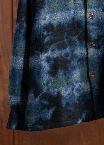 SUZUSAN Wool Ombre Check O Vershirt Madara Shibori Fragment Black X Dark Blue 4057W-011-1022