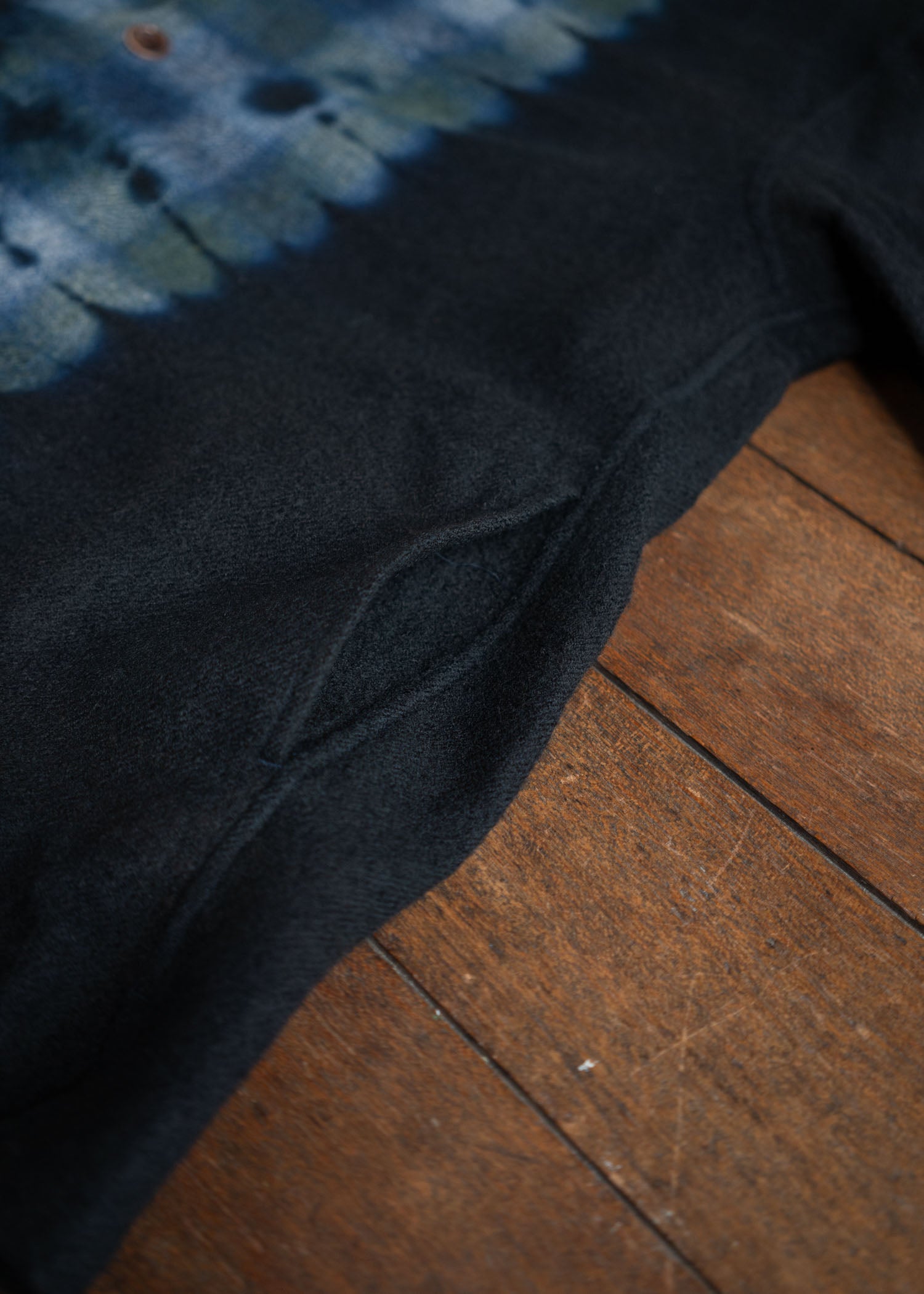 SUZUSAN Wool Ombre Check O Vershirt Madara Shibori Fragment Black X Dark Blue 4057W-011-1022