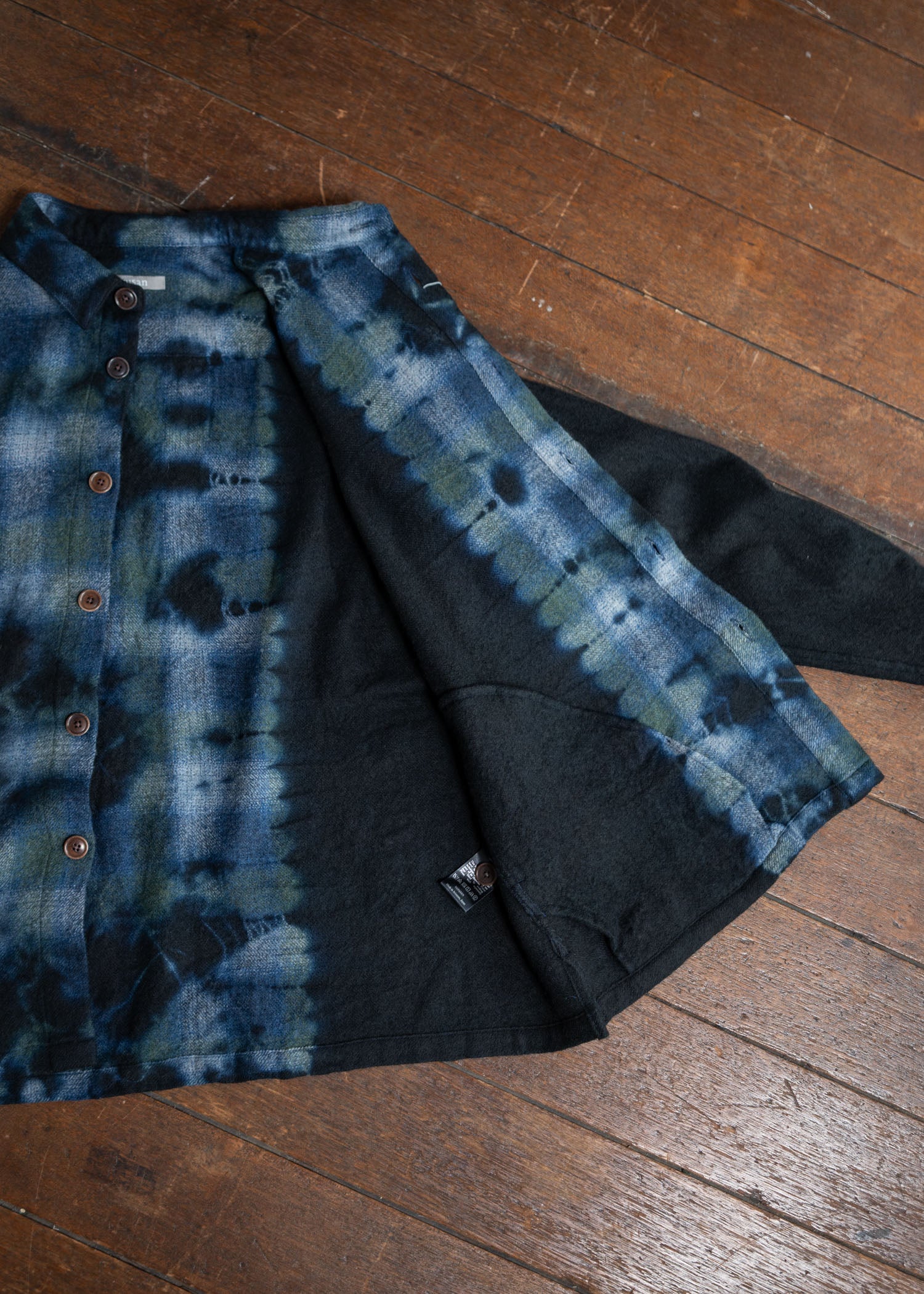 SUZUSAN Wool Ombre Check O Vershirt Madara Shibori Fragment Black X Dark Blue 4057W-011-1022