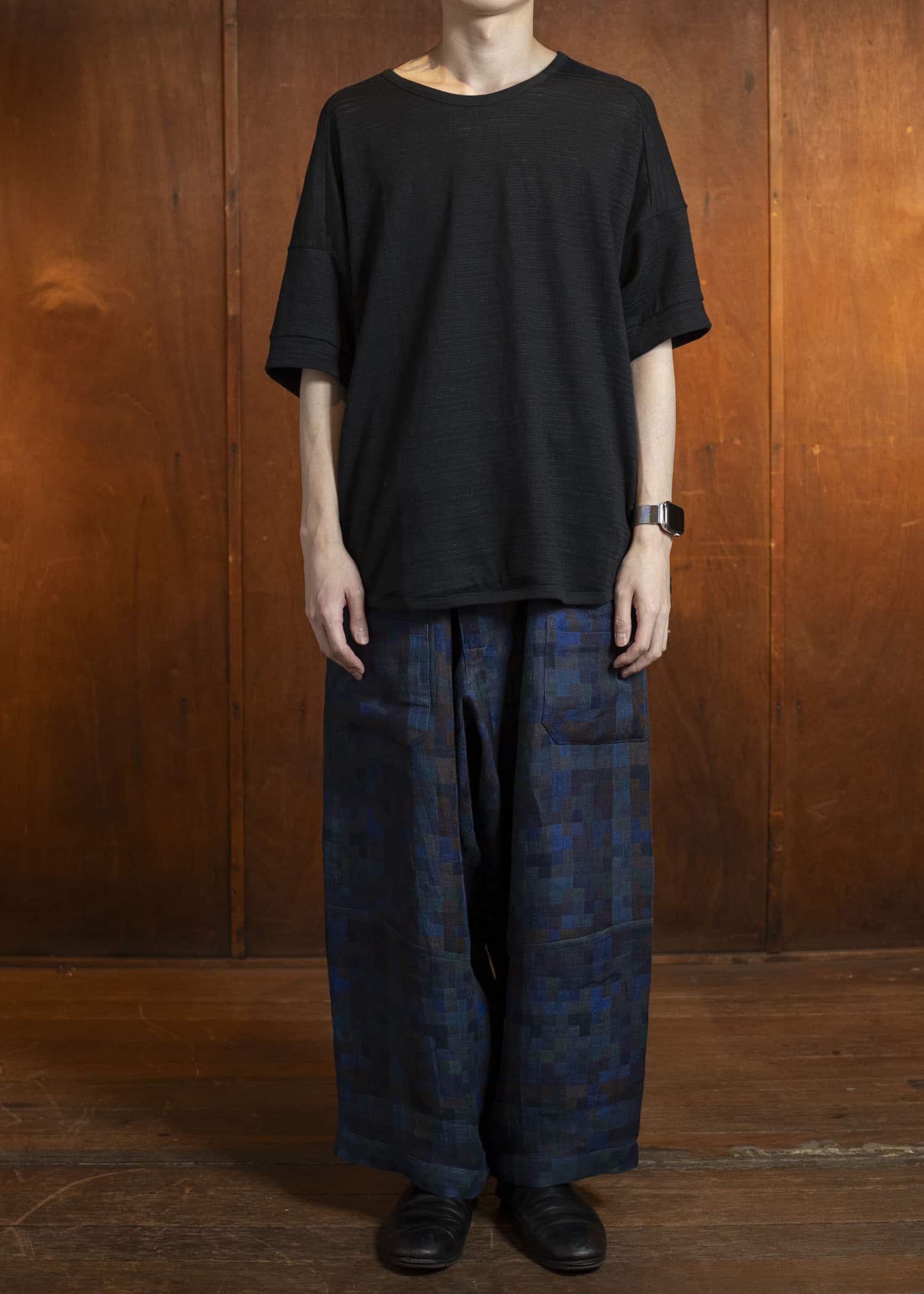 JAN-JAN VAN ESSCHE TROUSERS#86-LINEN DOUBLE CLOTH PUZZLE Loose Fit Trousers With Elastic Waistband Linen Double Cloth Puzzle
