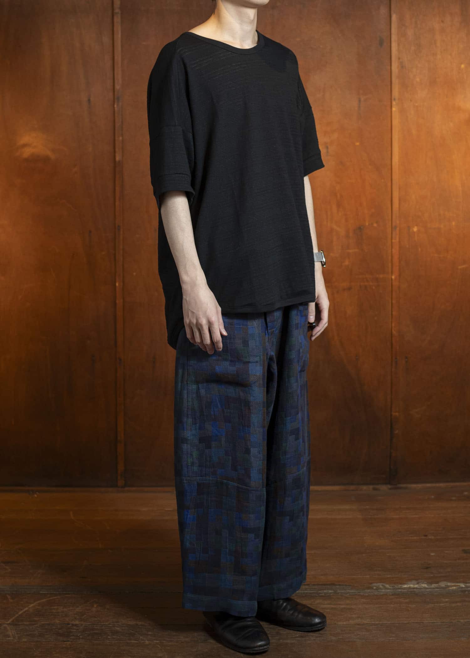 JAN-JAN VAN ESSCHE TROUSERS#86-LINEN DOUBLE CLOTH PUZZLE Loose Fit Trousers With Elastic Waistband Linen Double Cloth Puzzle