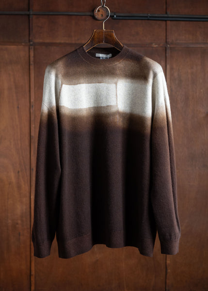 SUZUSAN Cashmere Seamless Crew Neck Wide Pullover Dar K Brown X Light Grey 3080K-542-6114