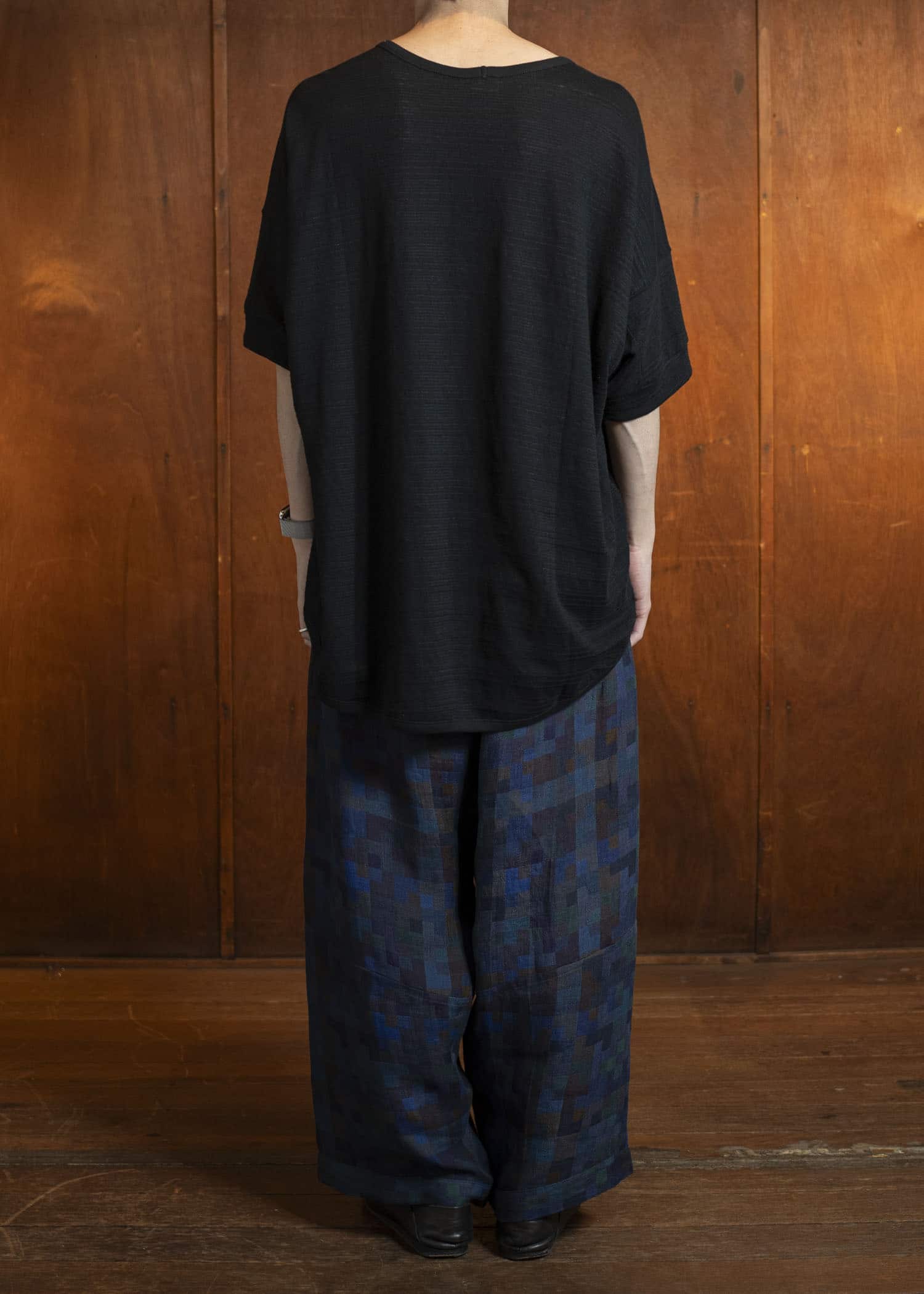 JAN-JAN VAN ESSCHE TROUSERS#86-LINEN DOUBLE CLOTH PUZZLE Loose Fit Trousers With Elastic Waistband Linen Double Cloth Puzzle