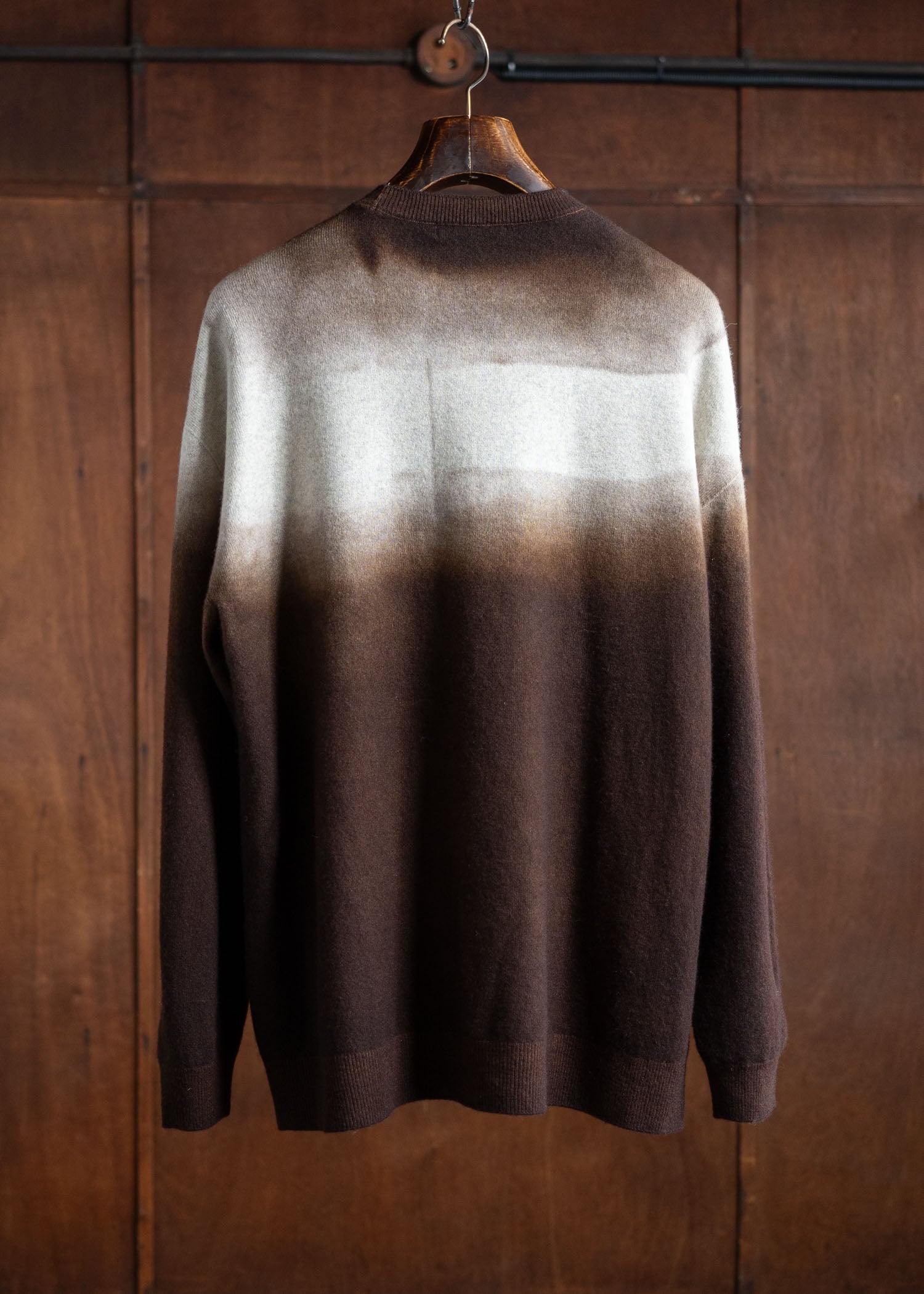 SUZUSAN Cashmere Seamless Crew Neck Wide Pullover Dar K Brown X Light Grey 3080K-542-6114