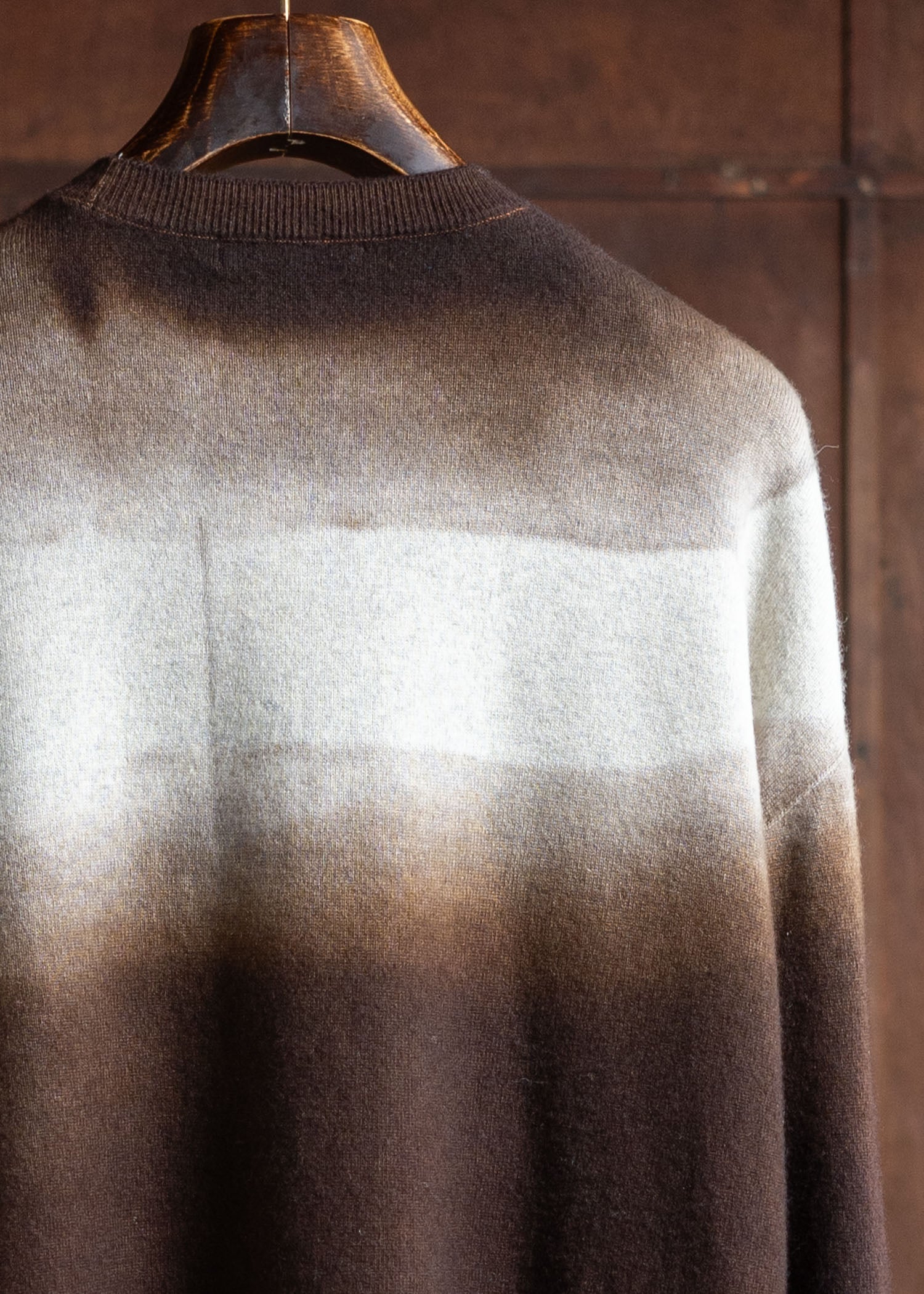 SUZUSAN Cashmere Seamless Crew Neck Wide Pullover Dar K Brown X Light Grey 3080K-542-6114