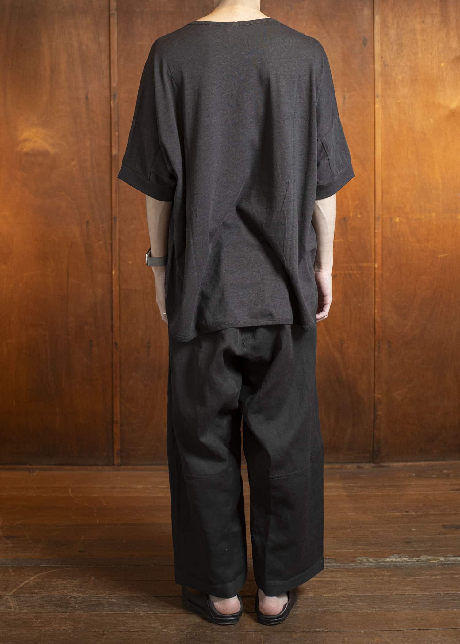 JAN-JAN VAN ESSCHE TEE#86-ORGANIC COTTON LINEN EGGPLANT Short Sleeve Crew Neck Tee Organic Cotton Linen Eggplant