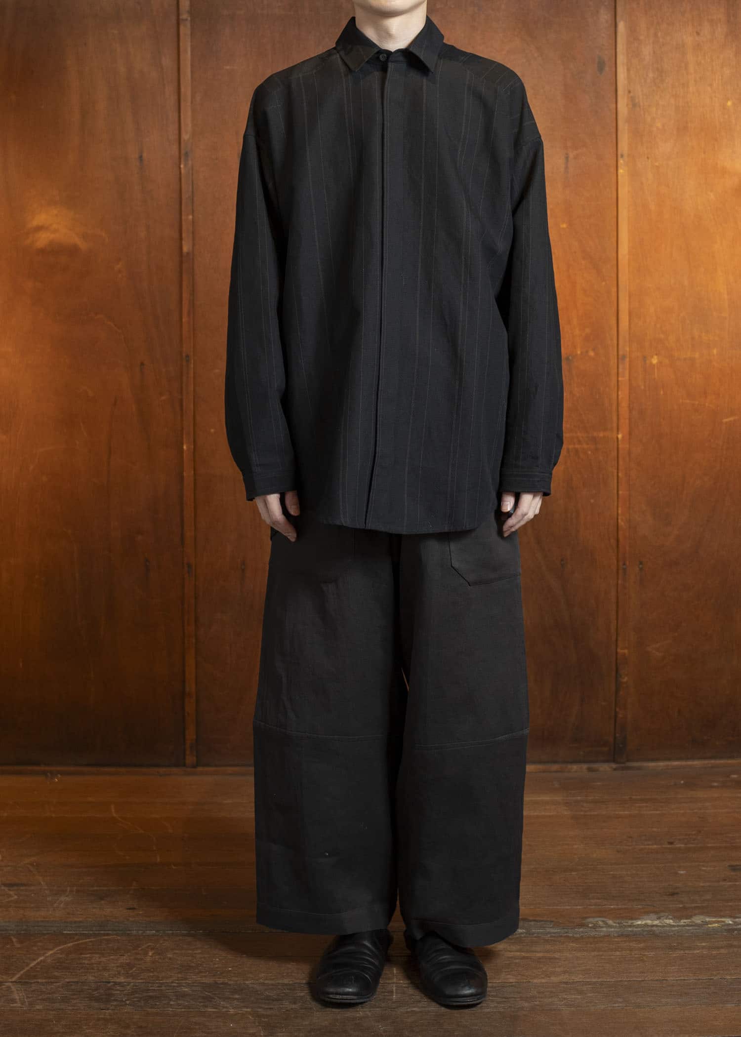 JAN-JAN VAN ESSCHE SHIRT#106-FINE STRIPE CLOTH BLACK Regular Long Sleeve Shirt Fine Stripe Cloth Black