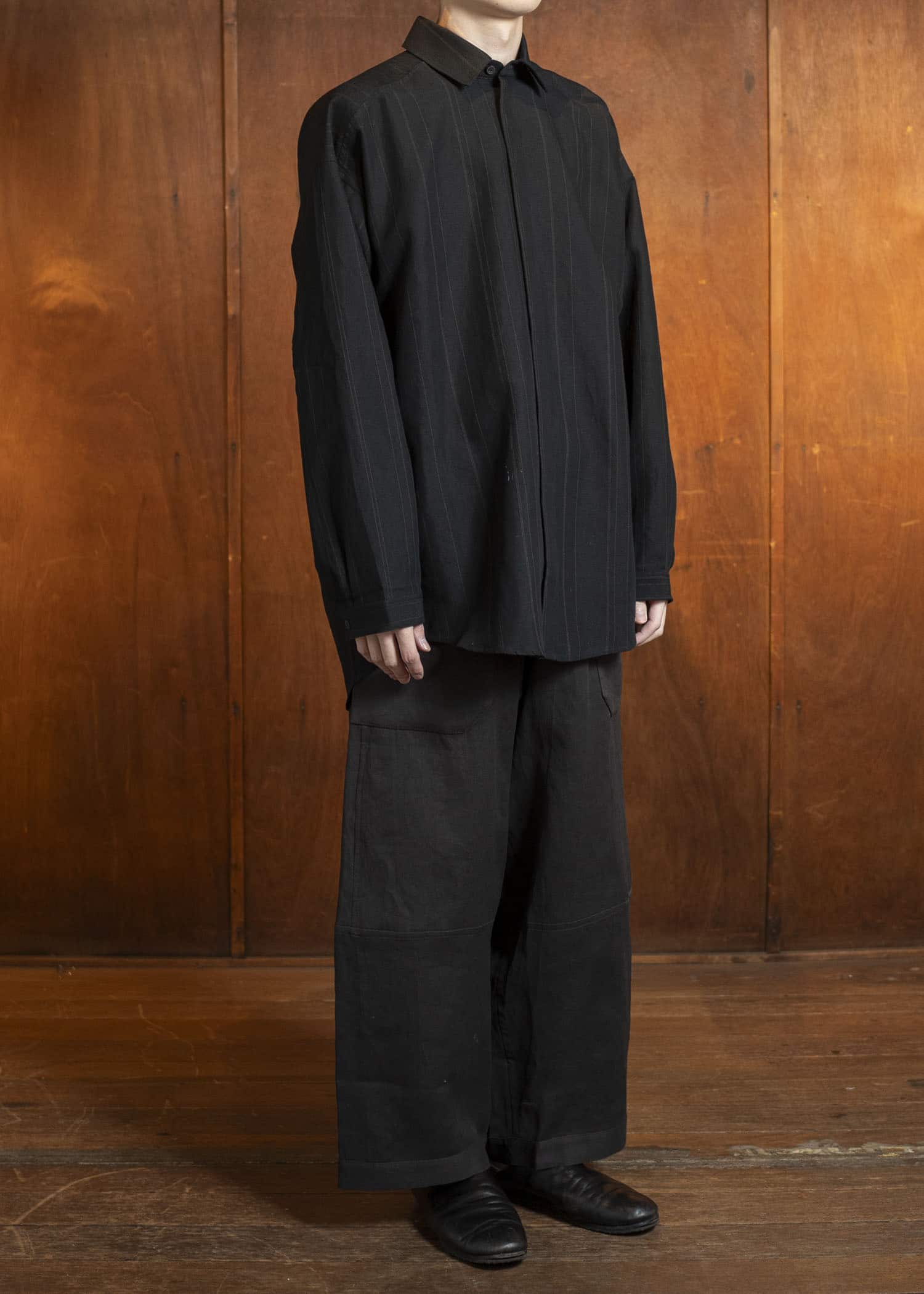 JAN-JAN VAN ESSCHE SHIRT#106-FINE STRIPE CLOTH BLACK Regular Long Sleeve Shirt Fine Stripe Cloth Black