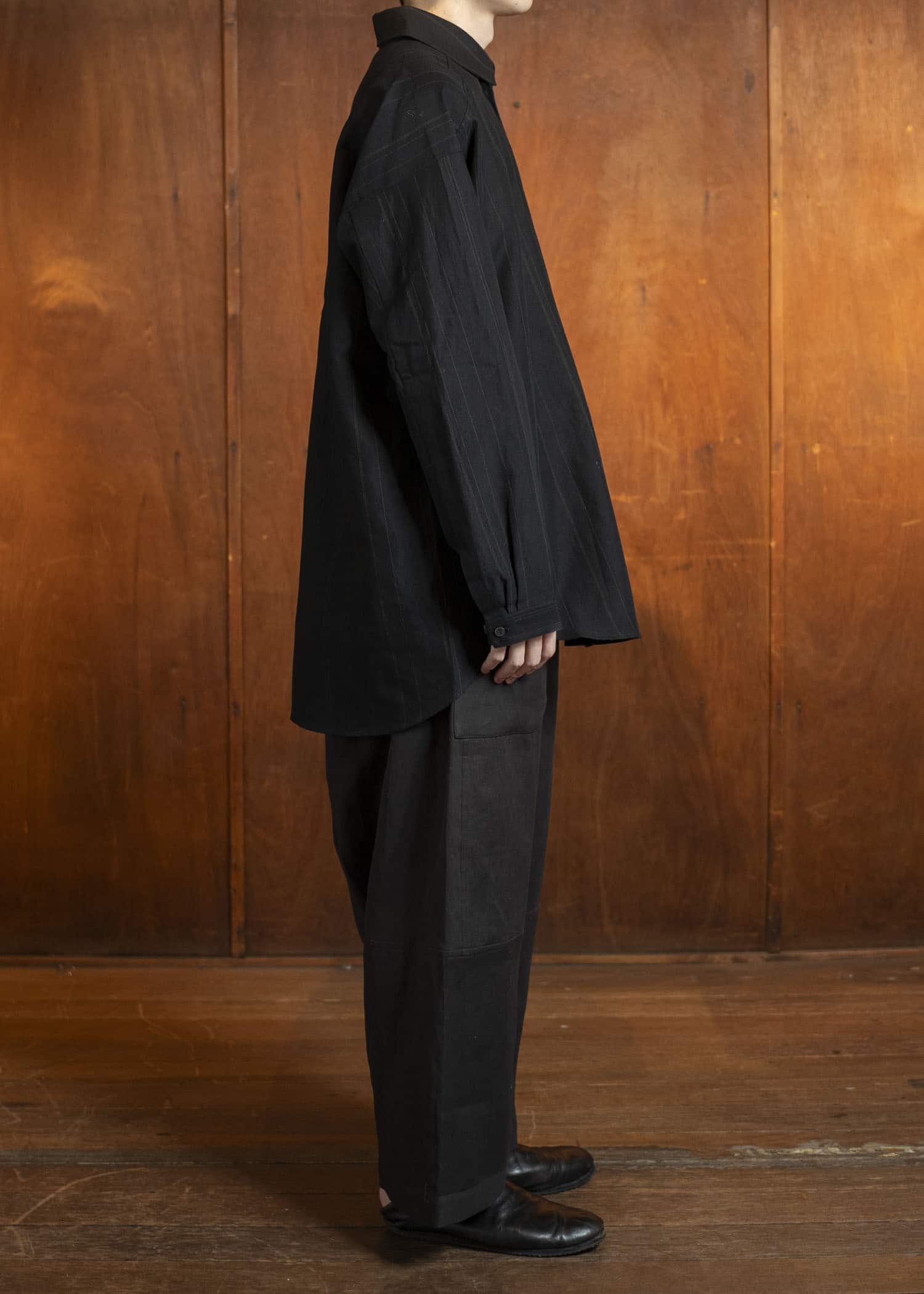 JAN-JAN VAN ESSCHE SHIRT#106-FINE STRIPE CLOTH BLACK Regular Long Sleeve Shirt Fine Stripe Cloth Black